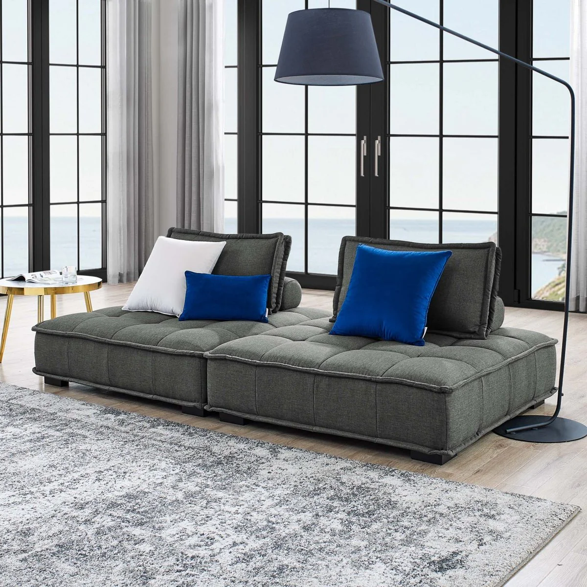 Tufted Fabric 2-Piece Armless Loveseat - Image 18