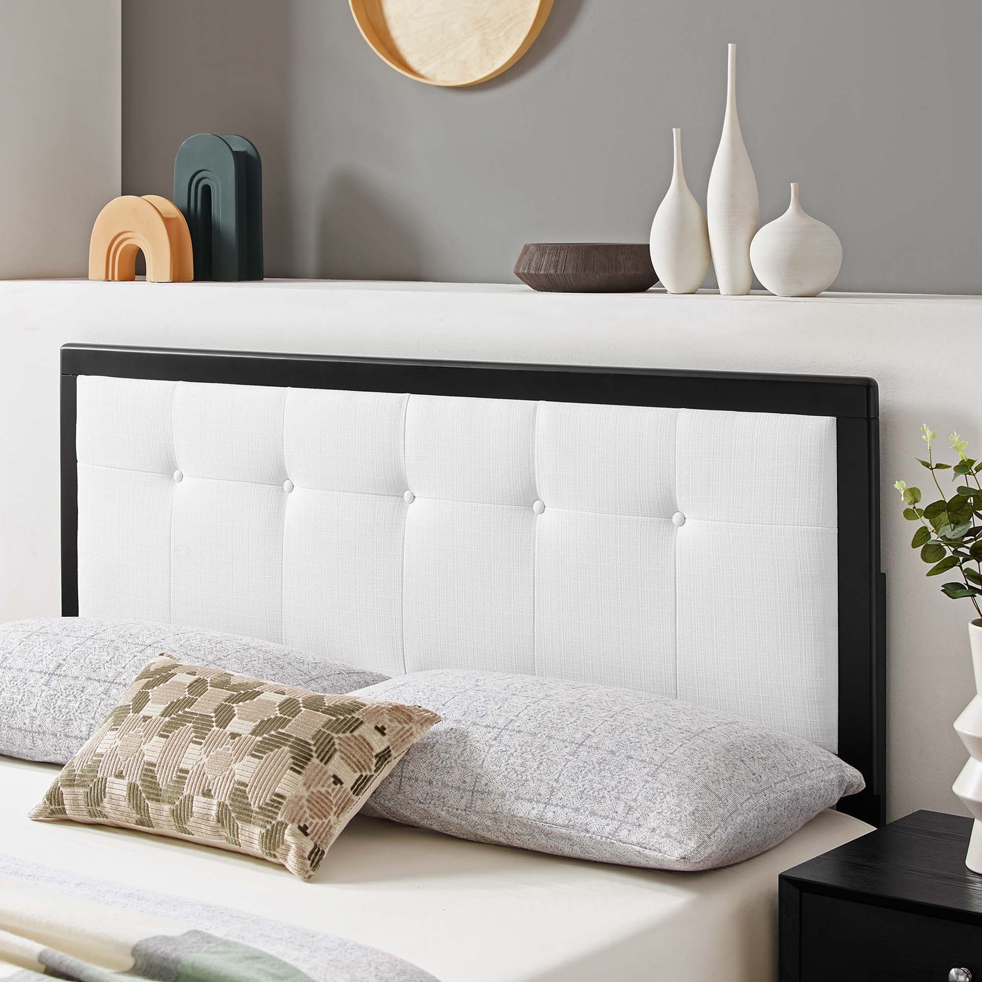 Tufted Fabric and Wood Accent Headboard - Image 12
