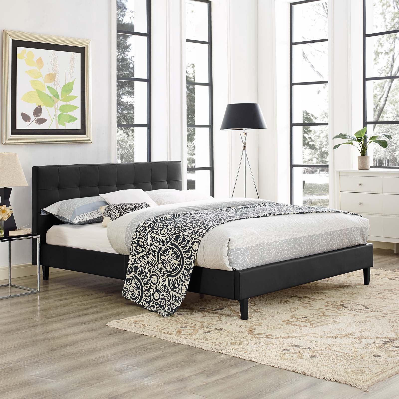 Tufted Faux Leather Platform Bed Frame - Image 5