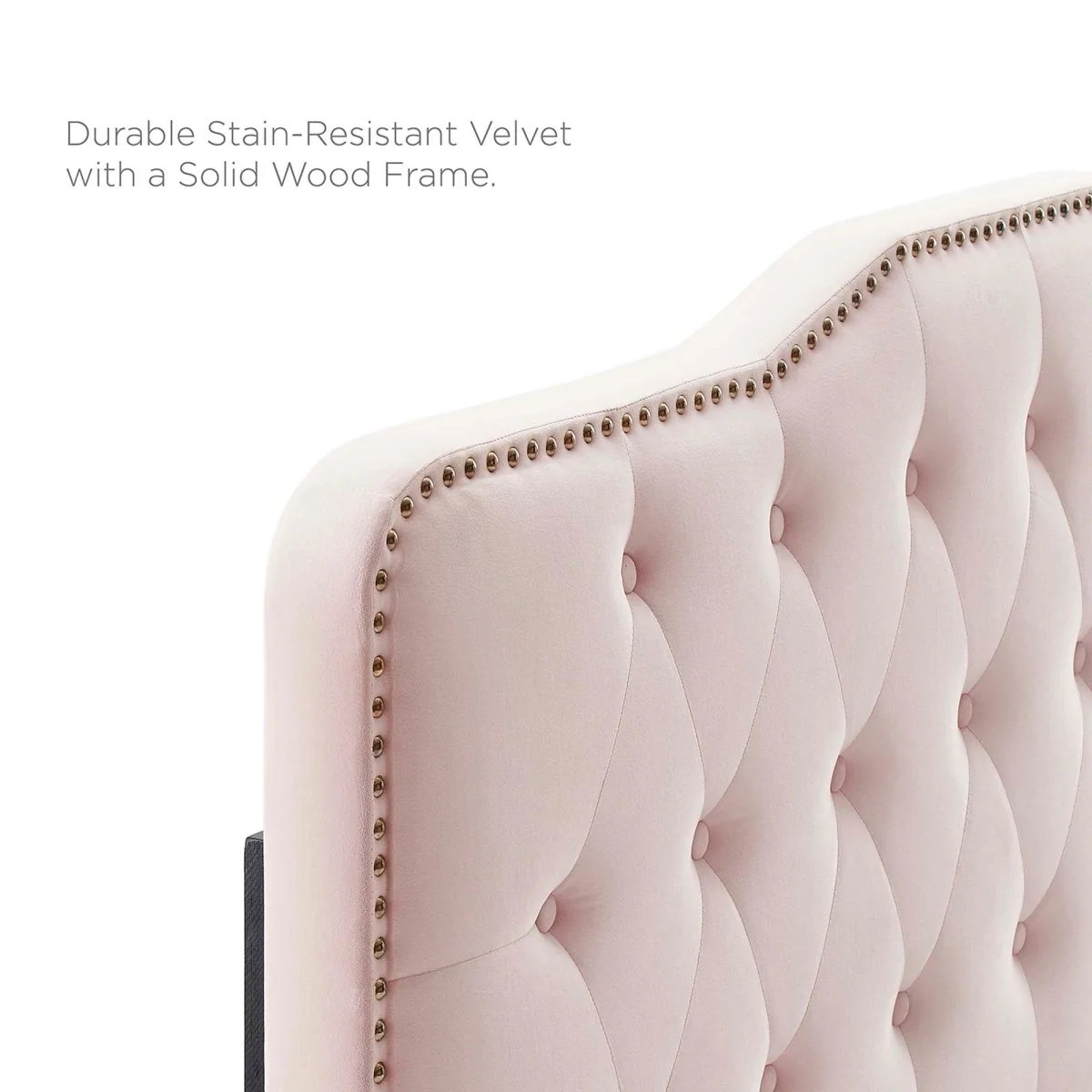 Tufted Nailhead Performance Velvet Platform Bed - Image 2