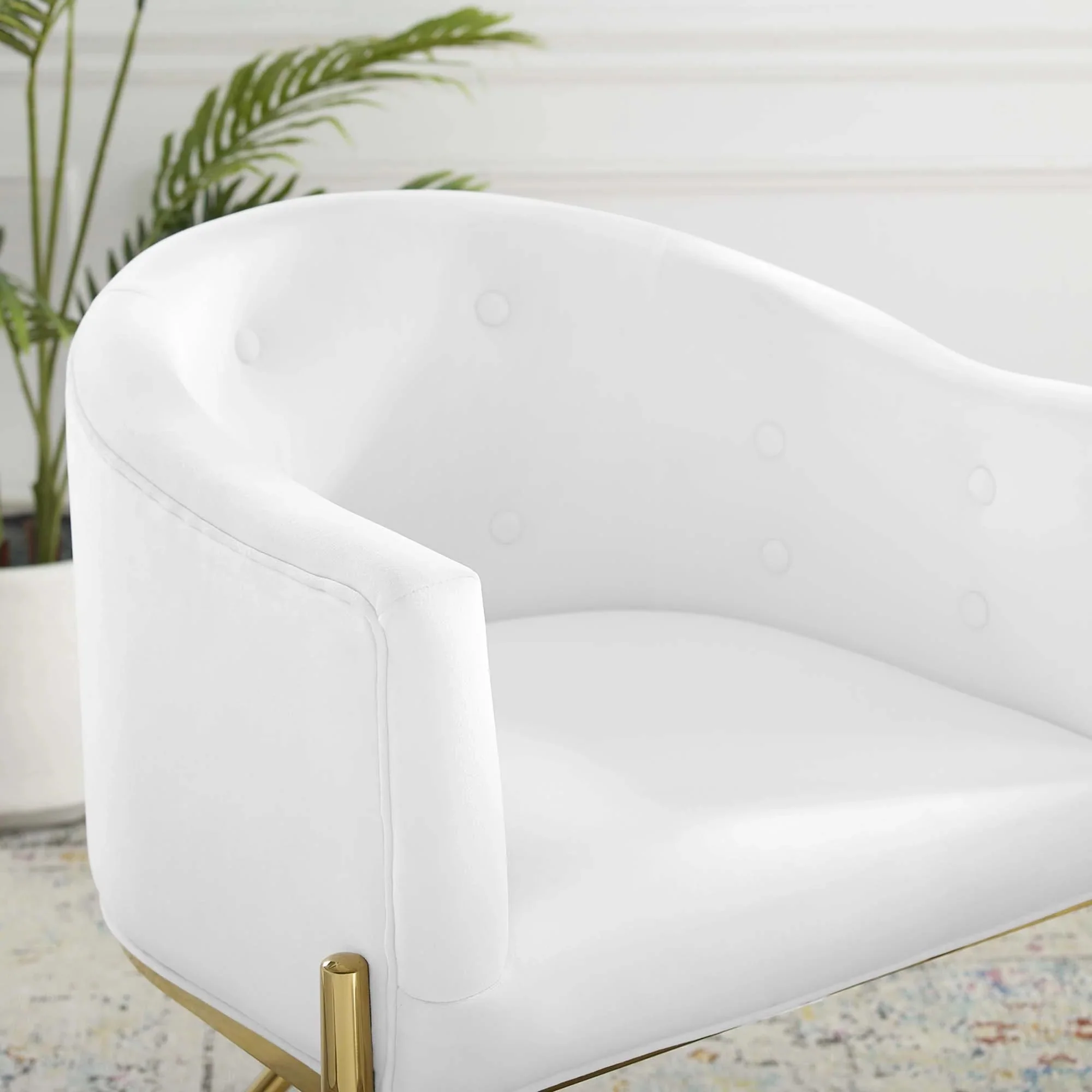 Tufted Performance Velvet Dining Armchair – Gold and Velvet - Image 10