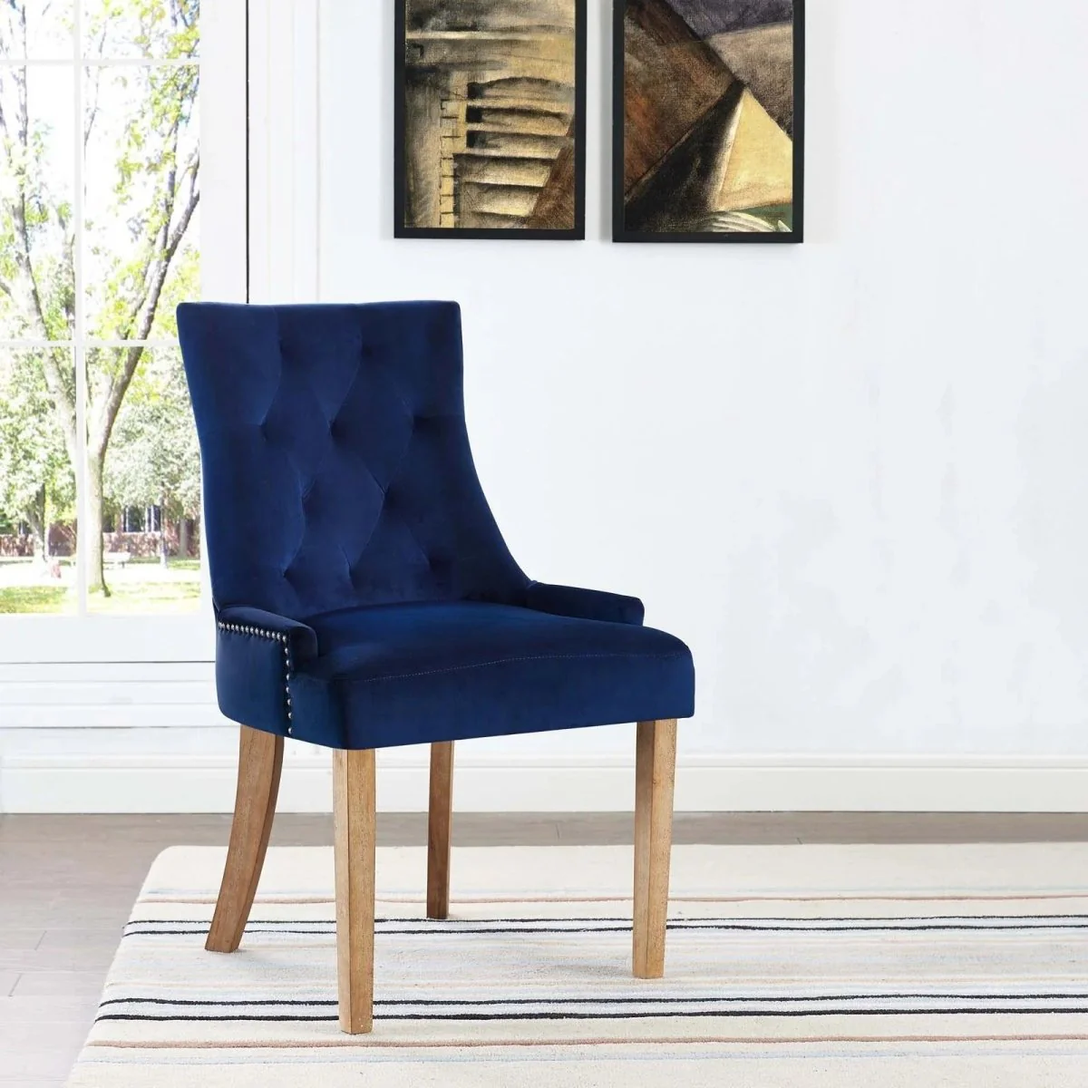 Tufted Performance Velvet Dining Chair with Nailhead Trim and Back Ring - Image 2