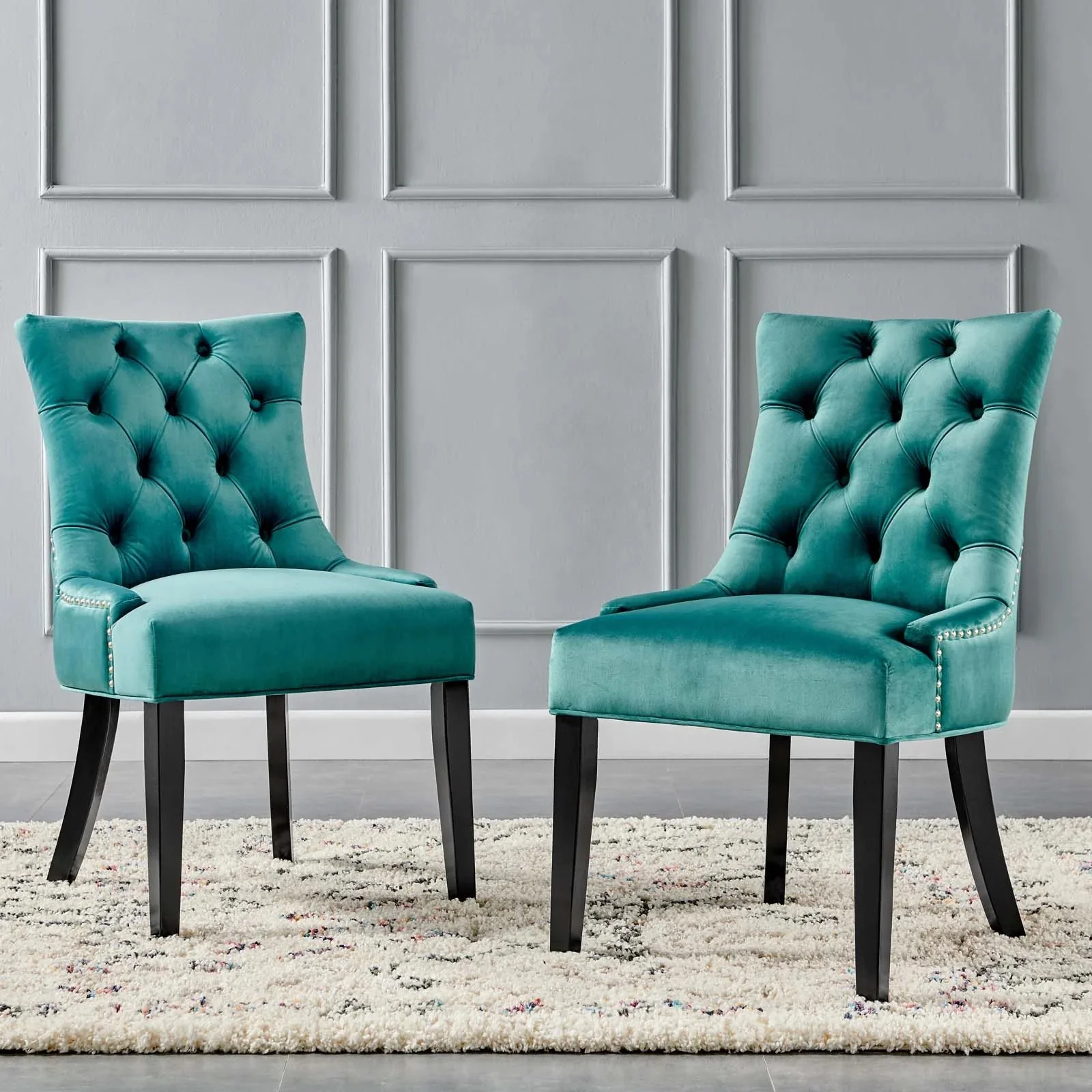 Tufted Performance Velvet Dining Side Chair Set with Nailhead Trim – Set of 2 - Image 10