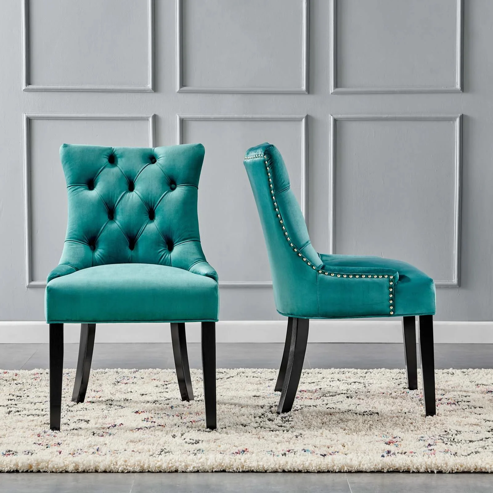 Tufted Performance Velvet Dining Side Chair Set with Nailhead Trim – Set of 2 - Image 8
