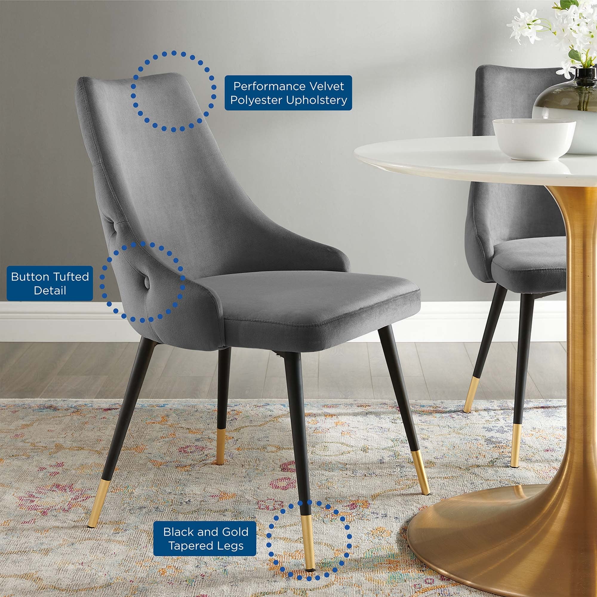 Tufted Performance Velvet Dining Side Chair with Tapered Legs - Image 30
