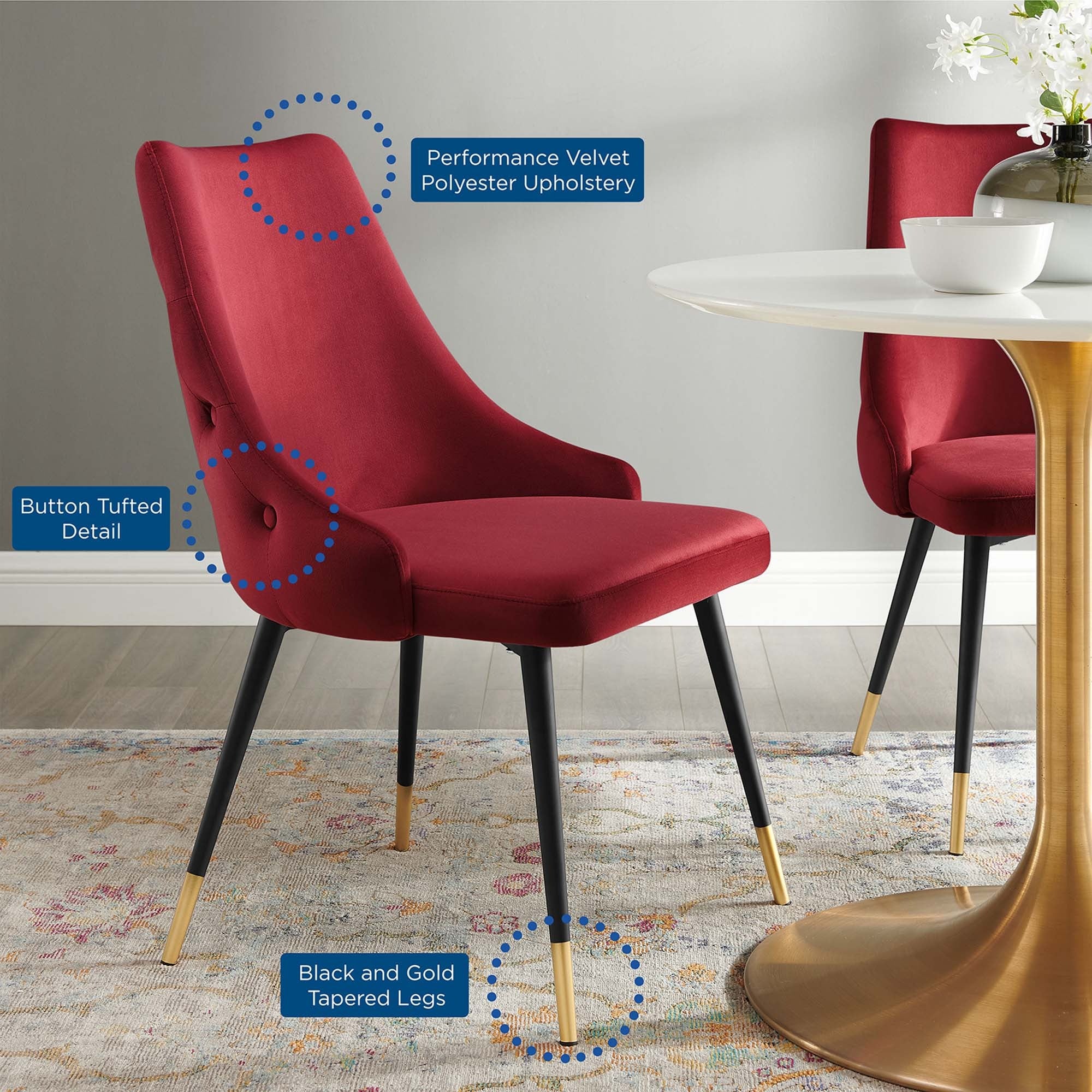 Tufted Performance Velvet Dining Side Chair with Tapered Legs - Image 47