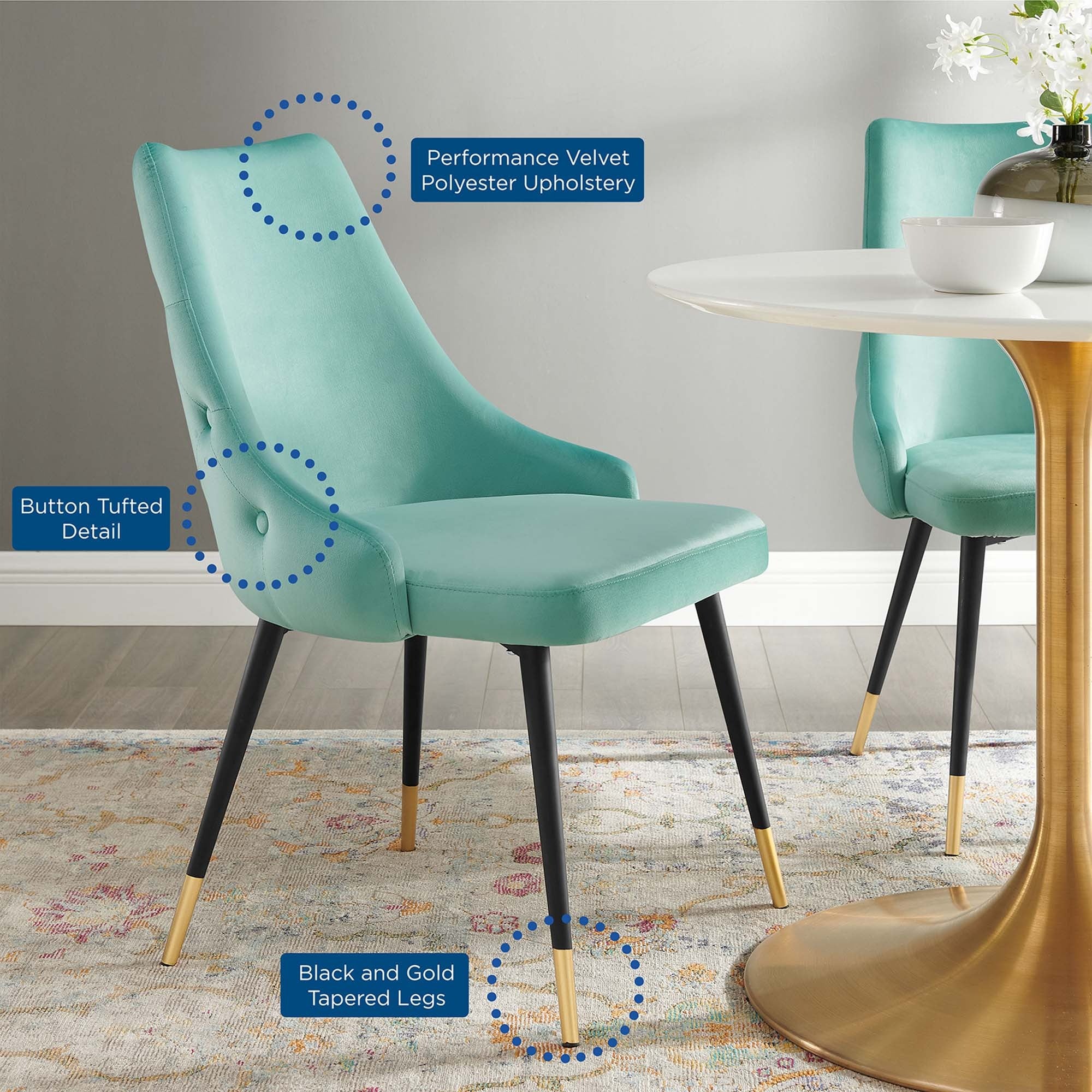 Tufted Performance Velvet Dining Side Chair with Tapered Legs - Image 55