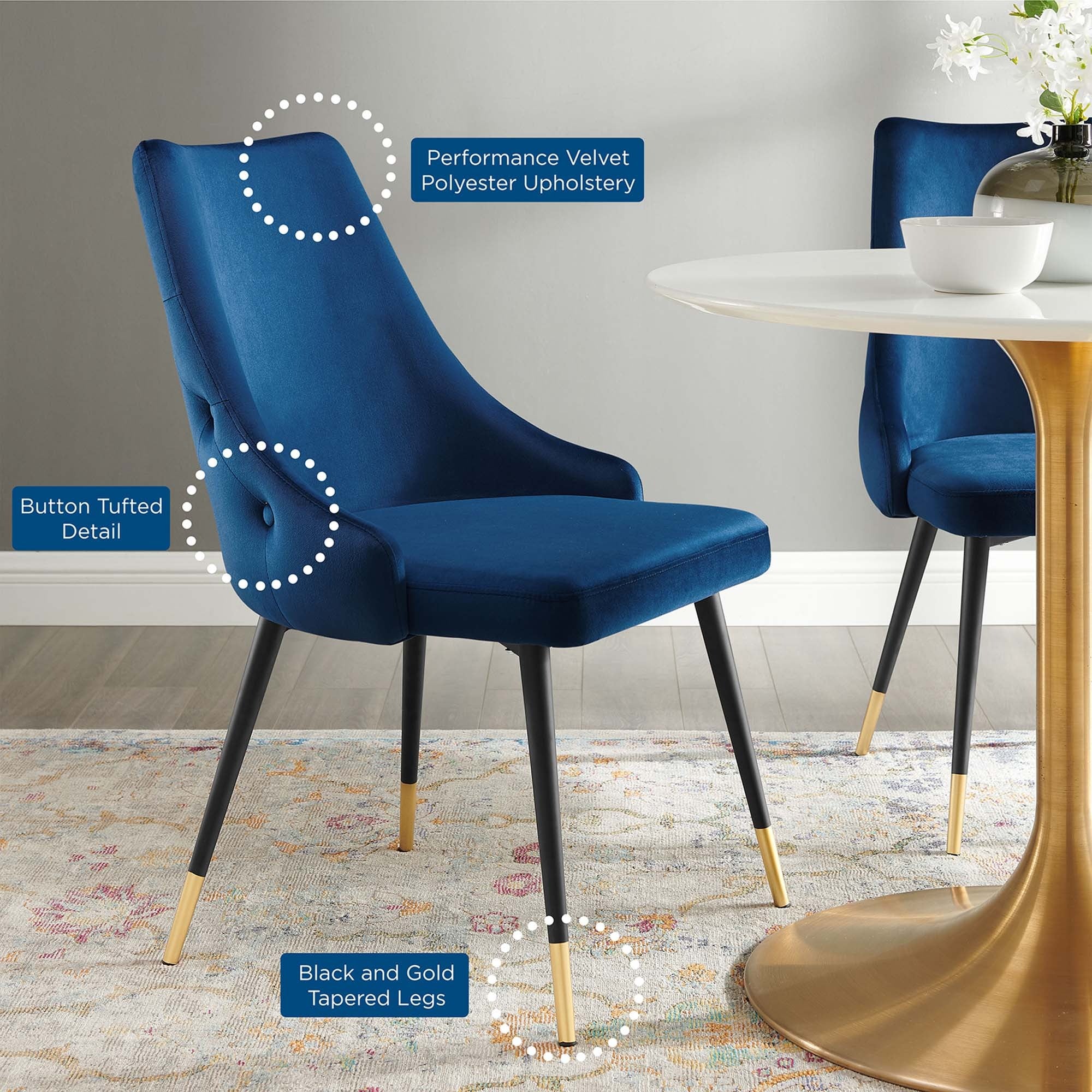 Tufted Performance Velvet Dining Side Chair with Tapered Legs - Image 63