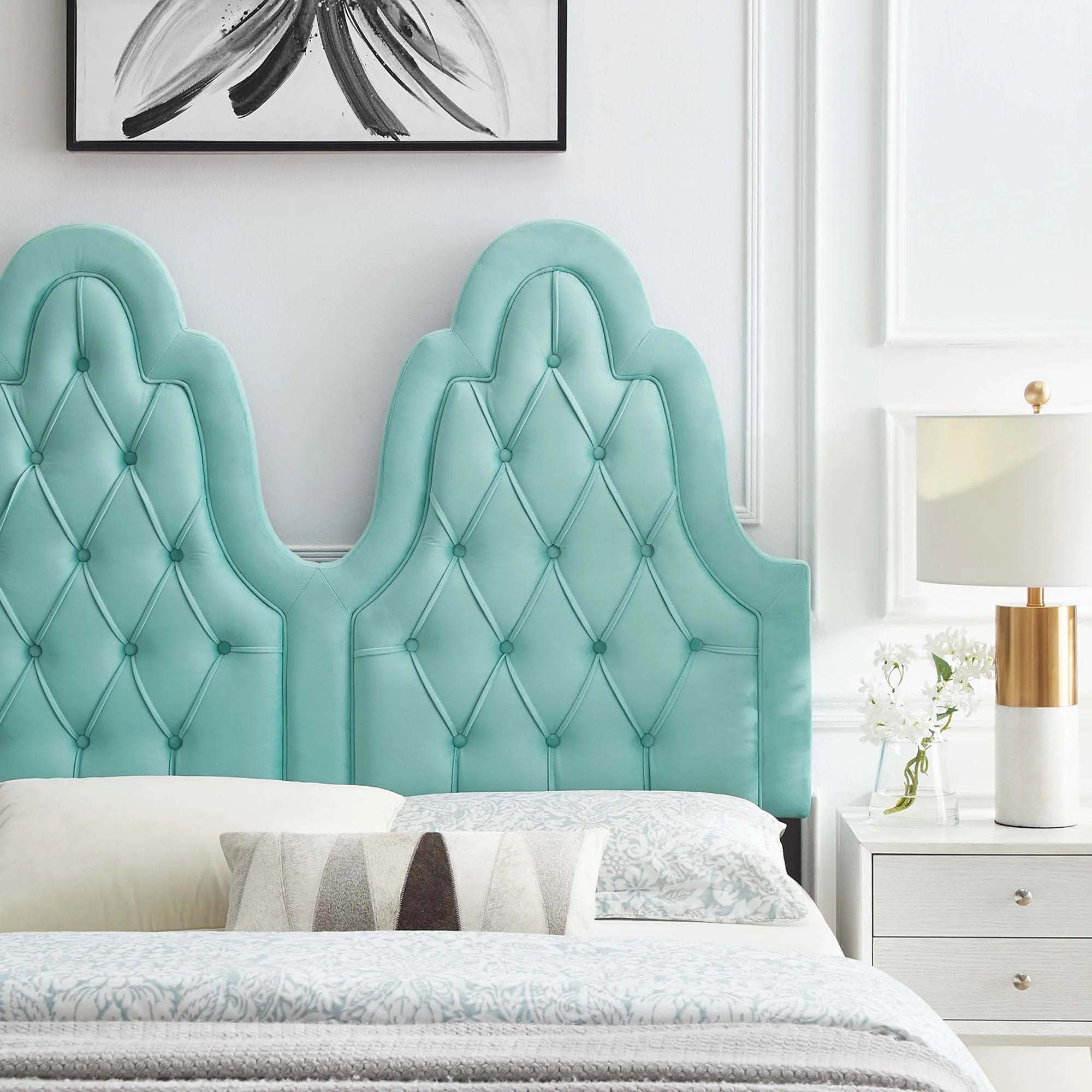 Tufted Performance Velvet Headboard with Diamond Detailing - Image 11