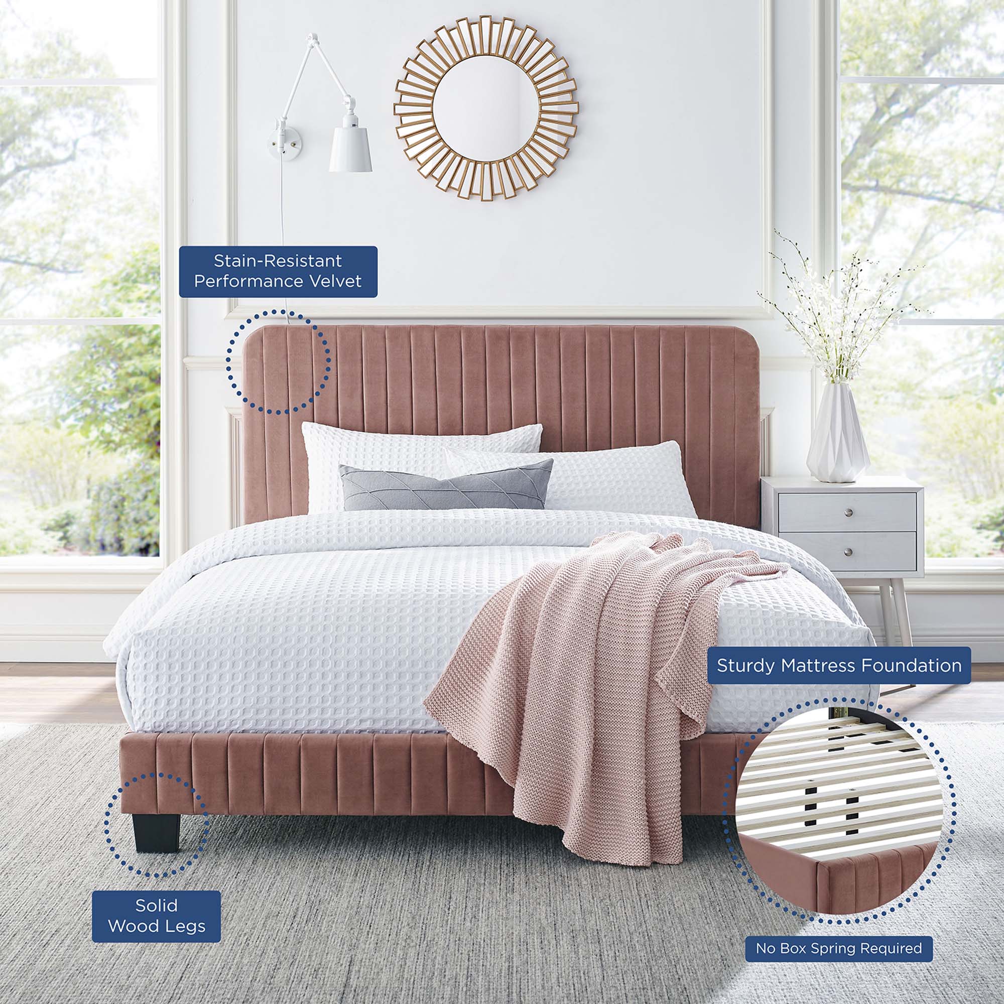 Tufted Performance Velvet Platform Bed - Image 110