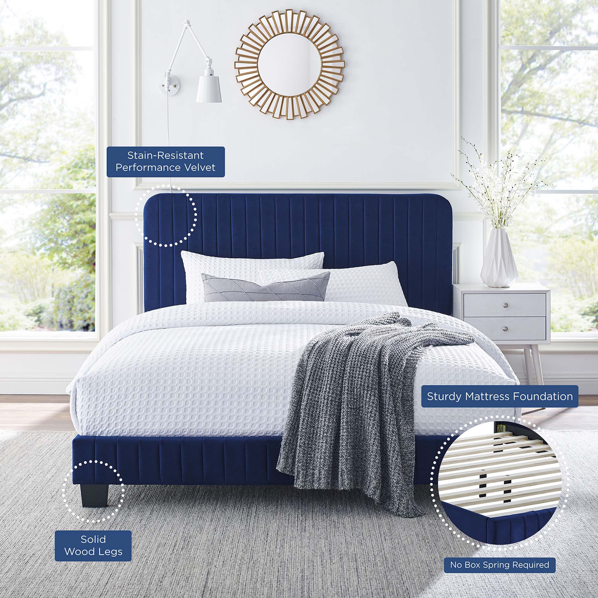 Tufted Performance Velvet Platform Bed - Image 15