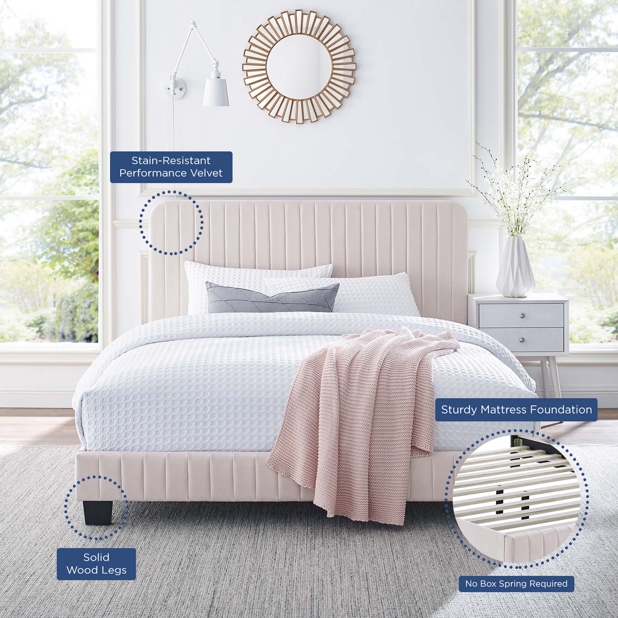 Tufted Performance Velvet Platform Bed - Image 80