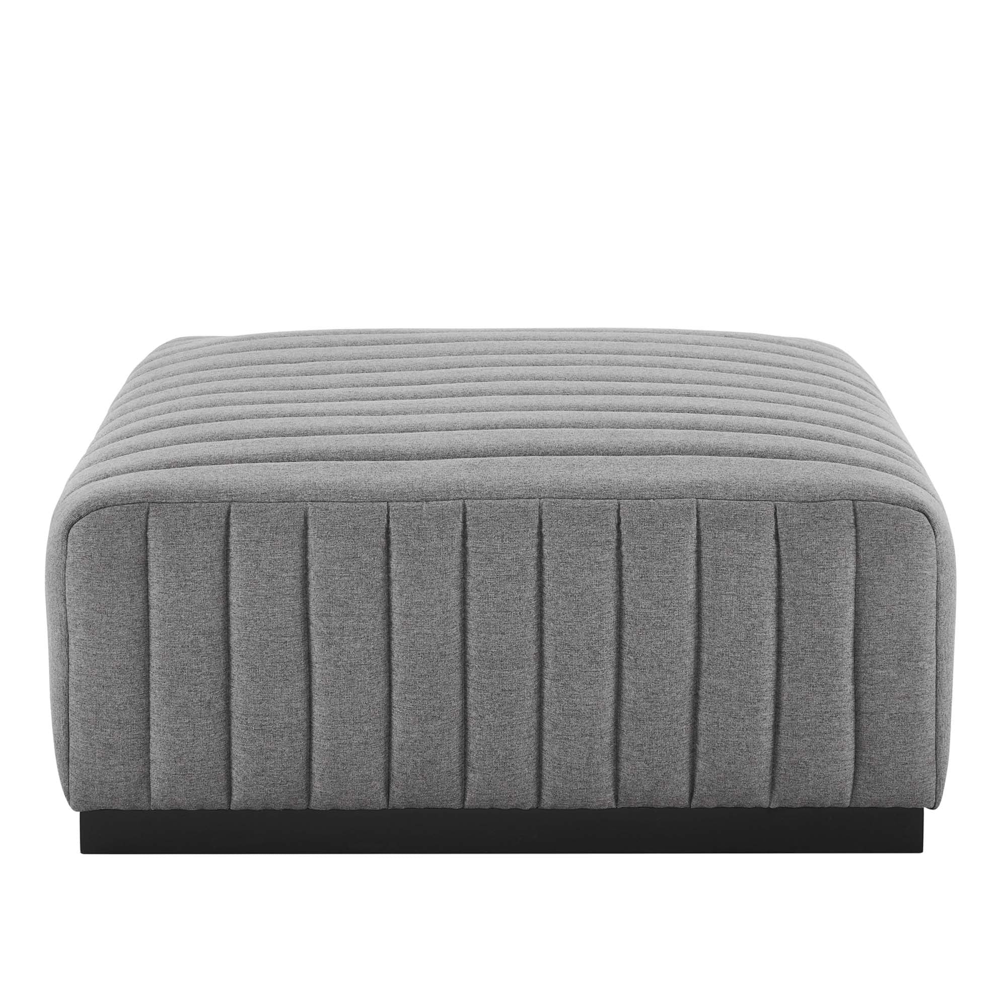 Channel Tufted Upholstered Fabric Ottoman with Black Base – 36 Inch - Image 11