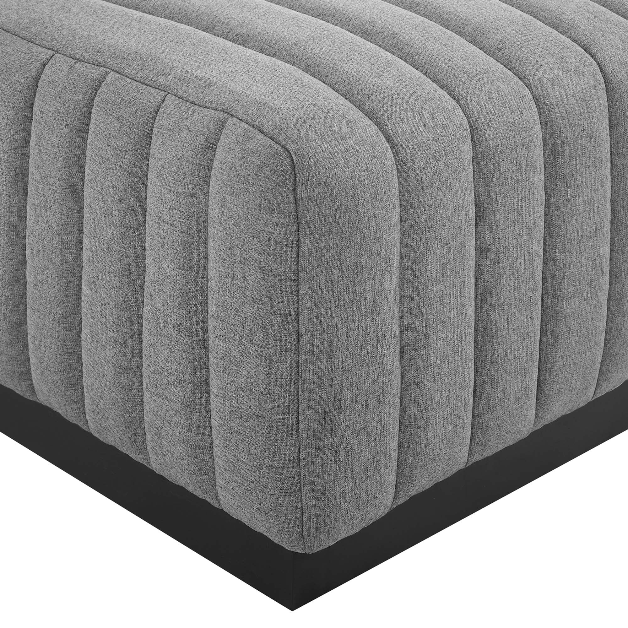 Channel Tufted Upholstered Fabric Ottoman with Black Base – 36 Inch - Image 12