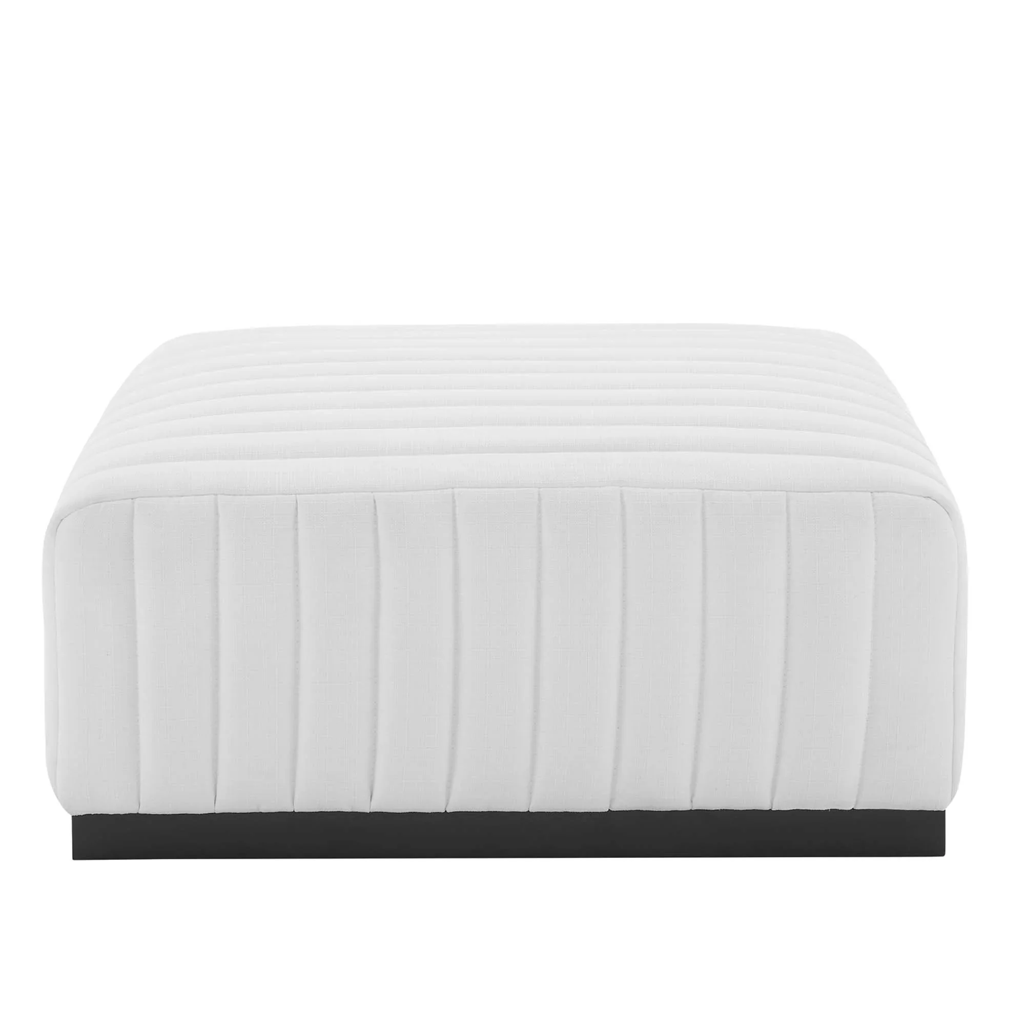 Channel Tufted Upholstered Fabric Ottoman with Black Base – 36 Inch - Image 18