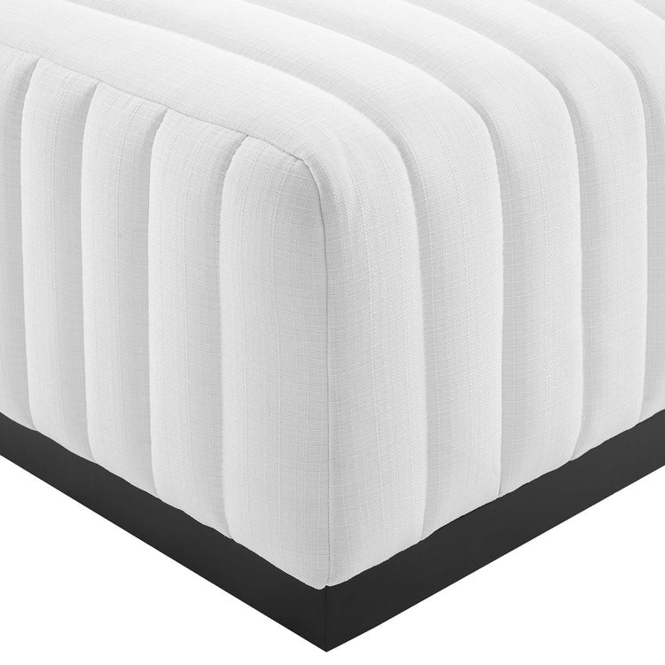 Channel Tufted Upholstered Fabric Ottoman with Black Base – 36 Inch - Image 21