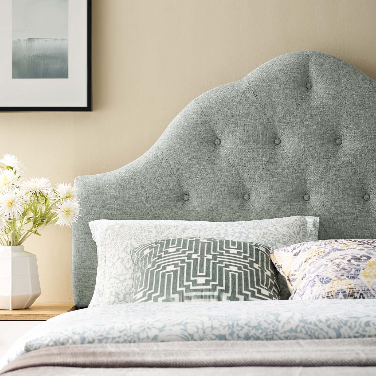 Tufted Upholstered Fabric Headboard with High Arch Design - Image 14
