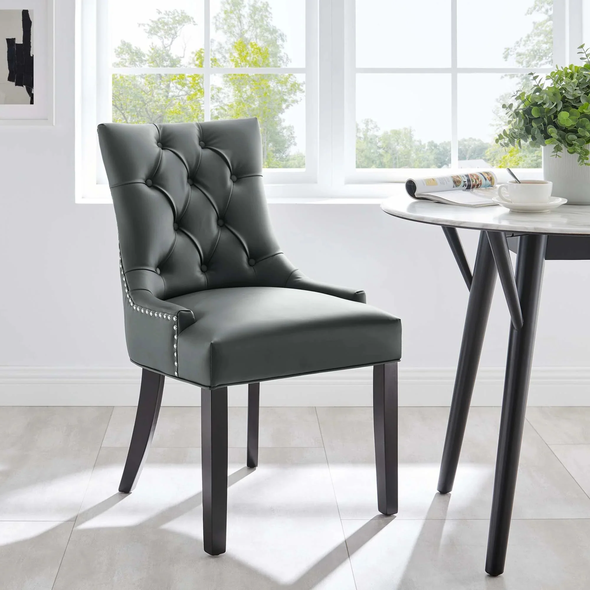 Tufted Vegan Leather Dining Side Chair with Nailhead Trim - Image 6