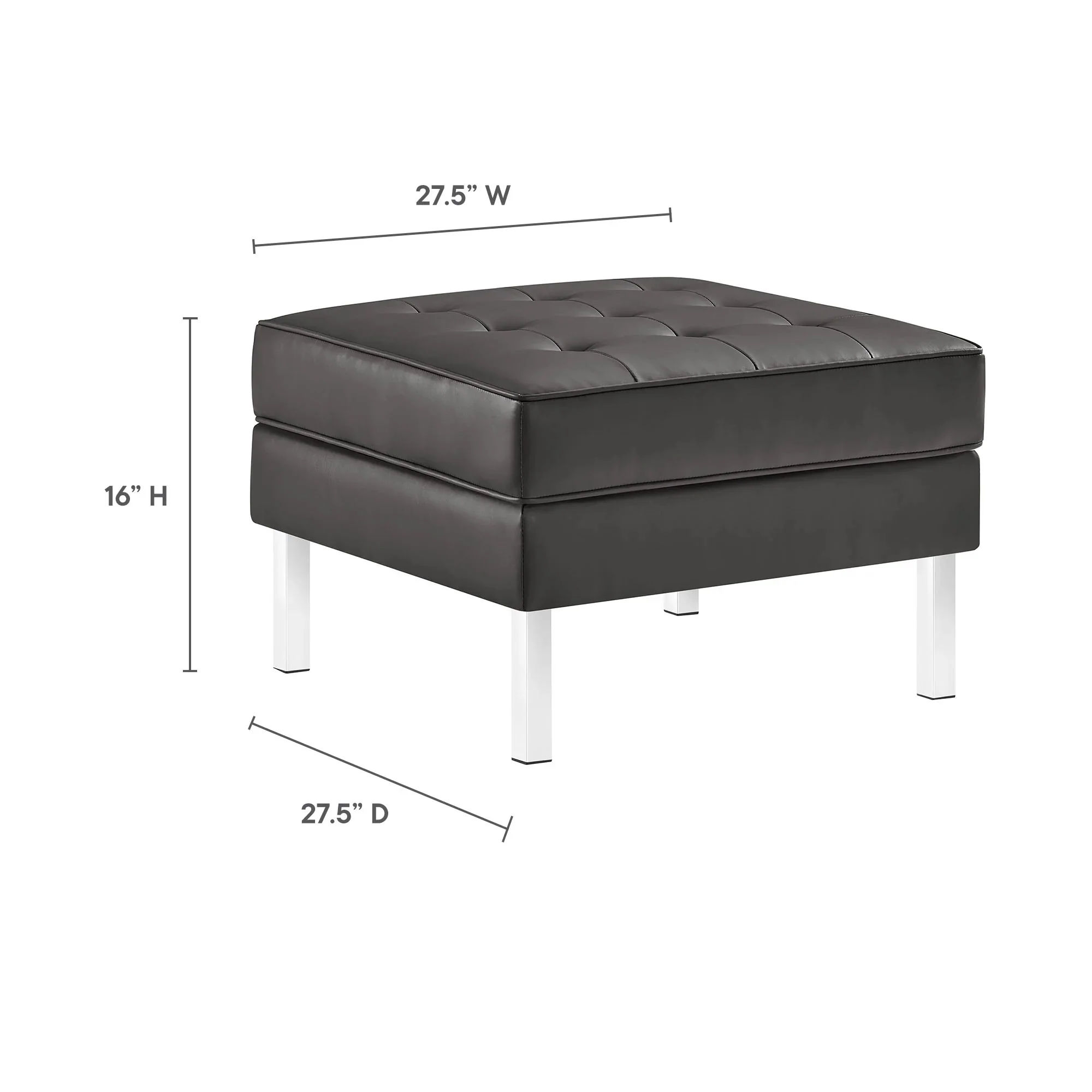 Tufted Vegan Leather Ottoman with Metal Legs – 28 Inch - Image 12