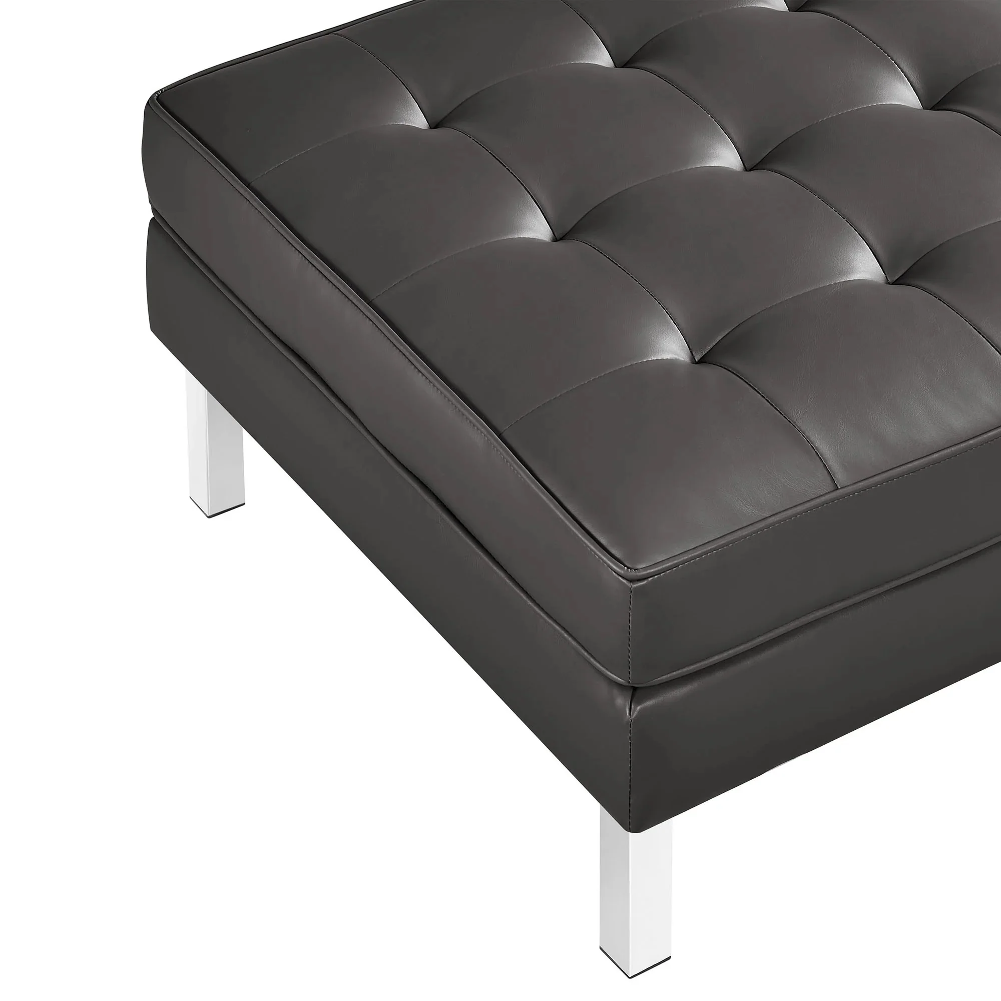 Tufted Vegan Leather Ottoman with Metal Legs – 28 Inch - Image 15