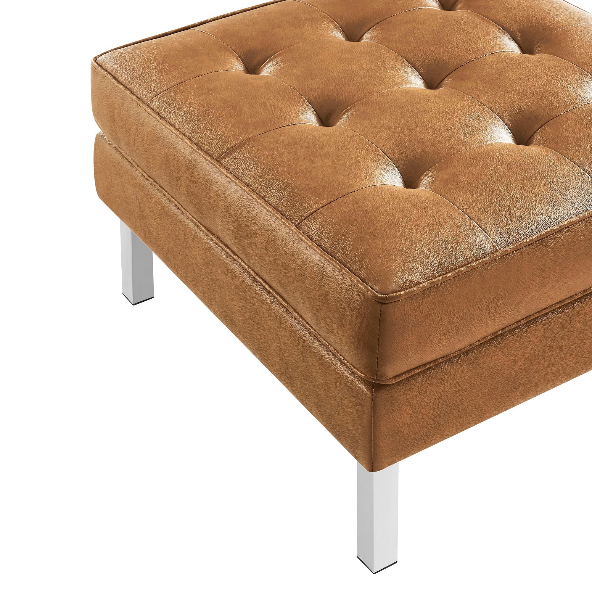 Tufted Vegan Leather Ottoman with Metal Legs – 28 Inch - Image 29