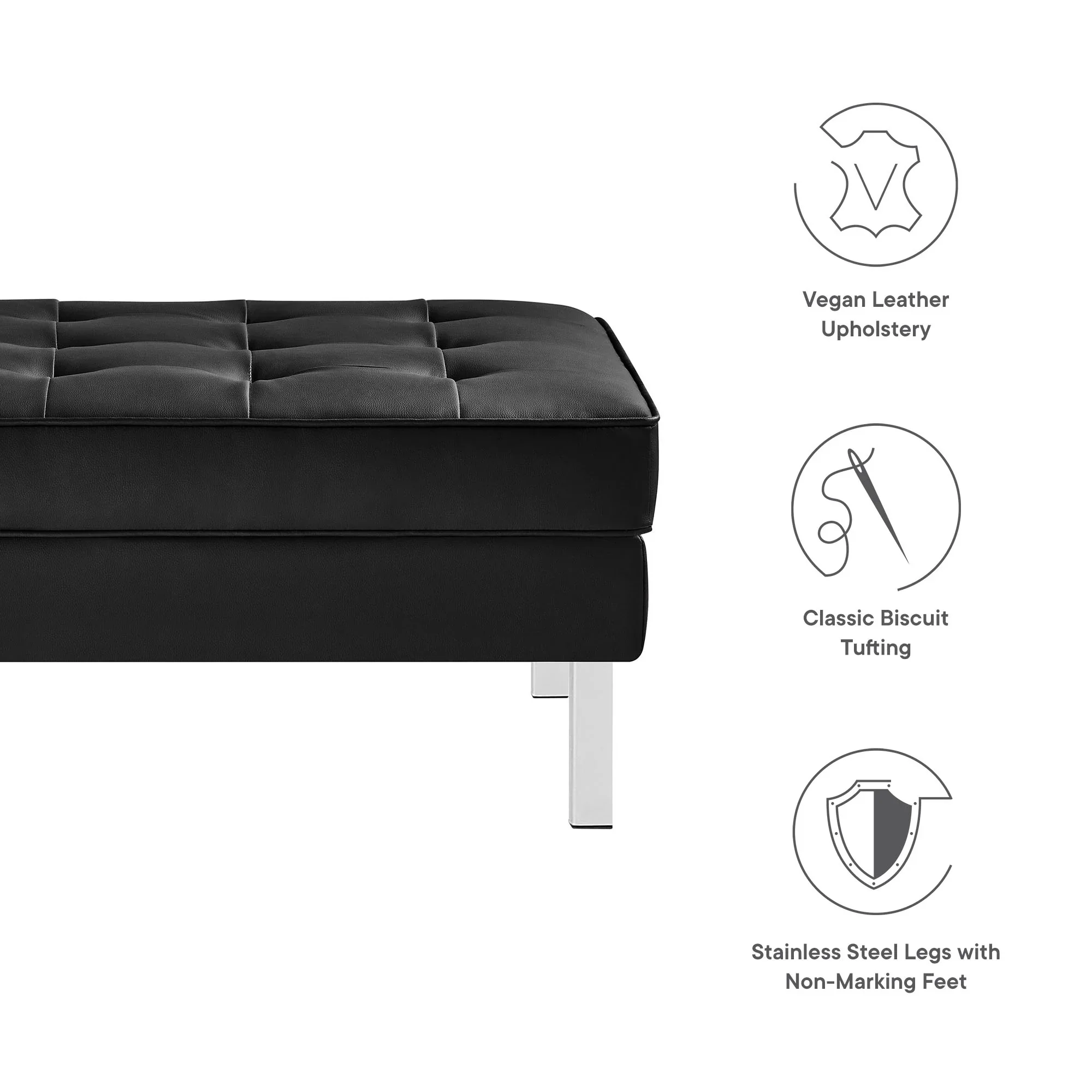 Tufted Vegan Leather Ottoman with Metal Legs – 28 Inch - Image 3