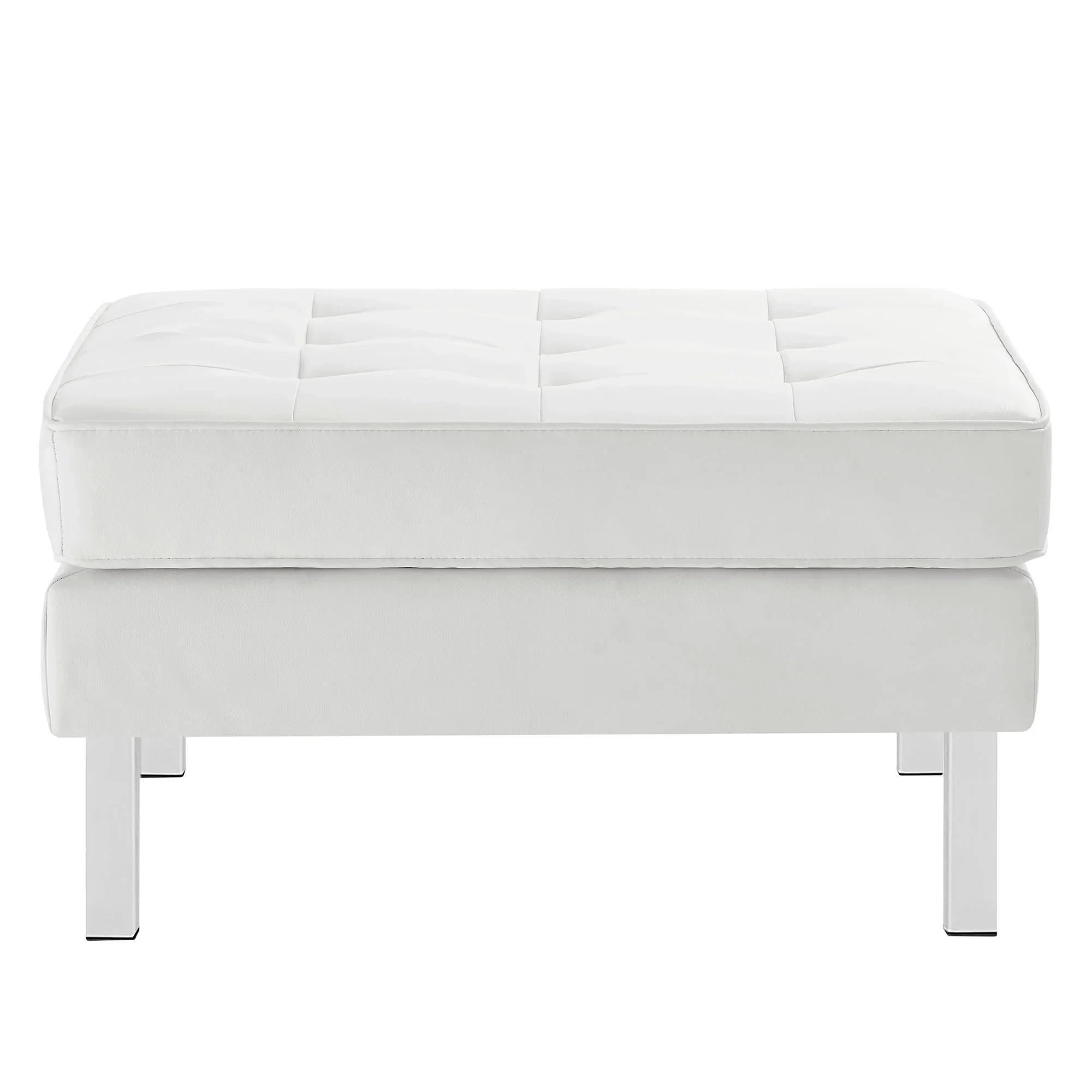 Tufted Vegan Leather Ottoman with Metal Legs – 28 Inch - Image 31