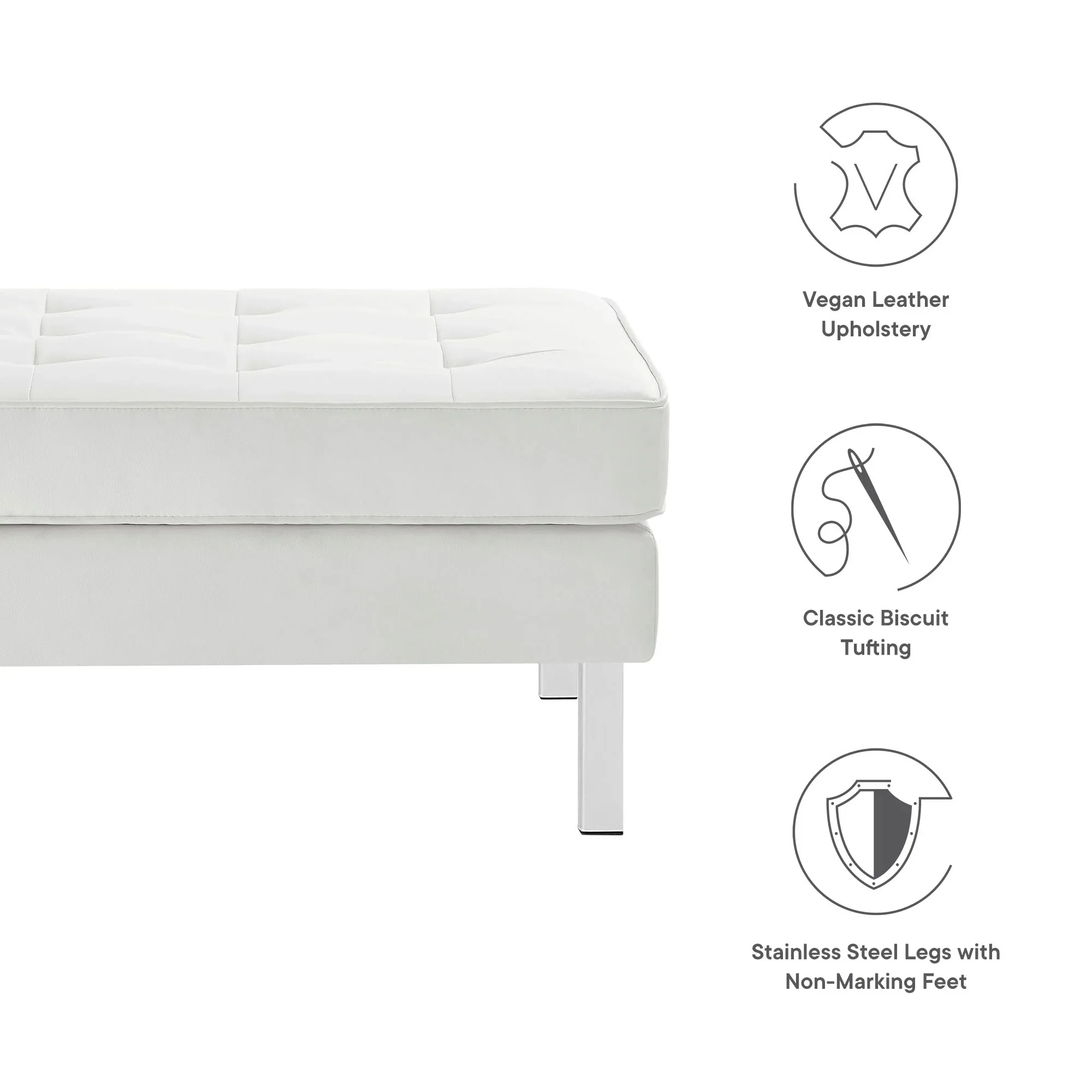 Tufted Vegan Leather Ottoman with Metal Legs – 28 Inch - Image 33
