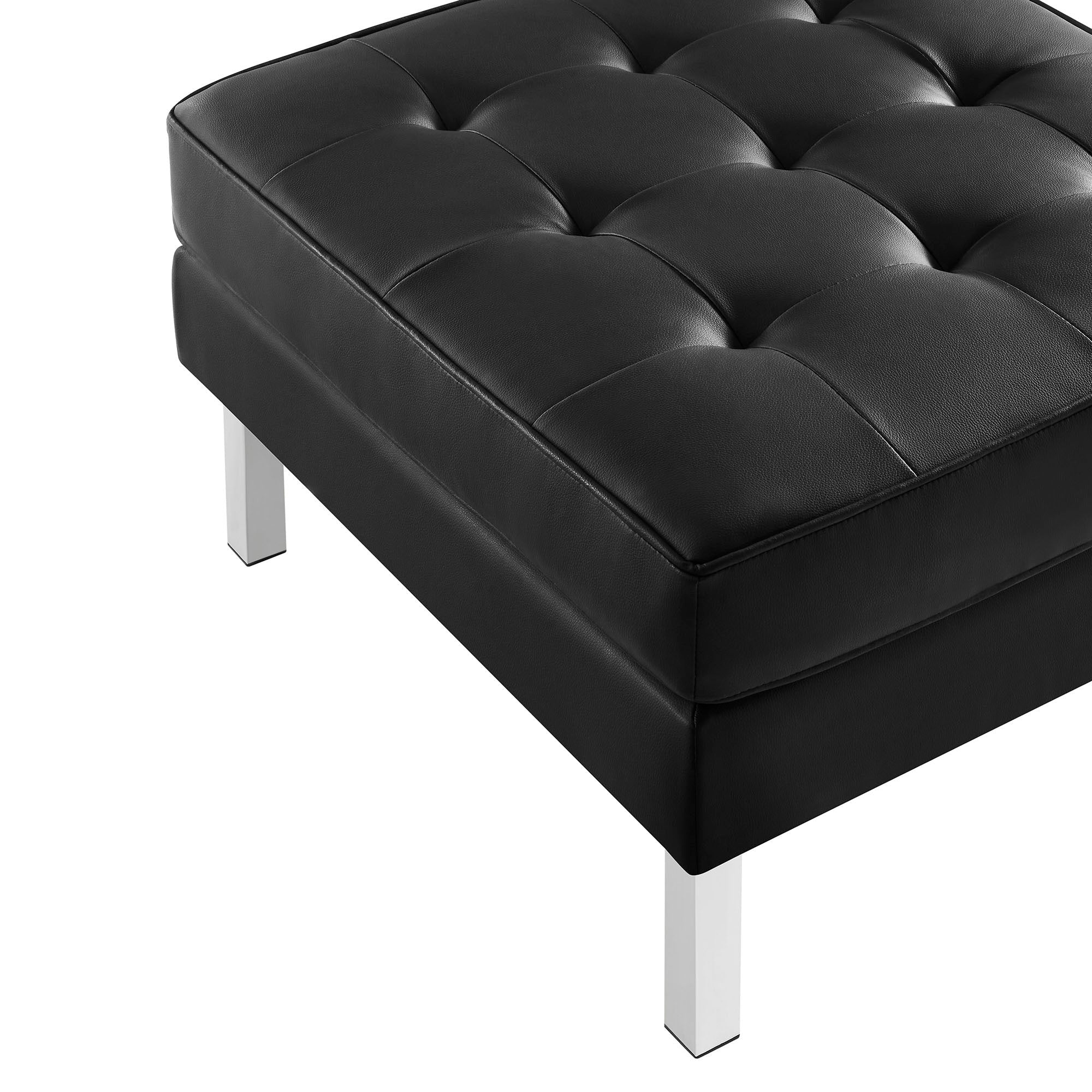 Tufted Vegan Leather Ottoman with Metal Legs – 28 Inch - Image 6