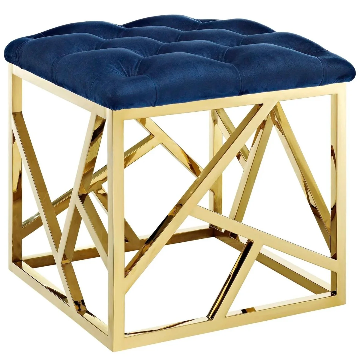 Tufted Velvet Ottoman with Gold Base – 18 Inch Square - Image 5