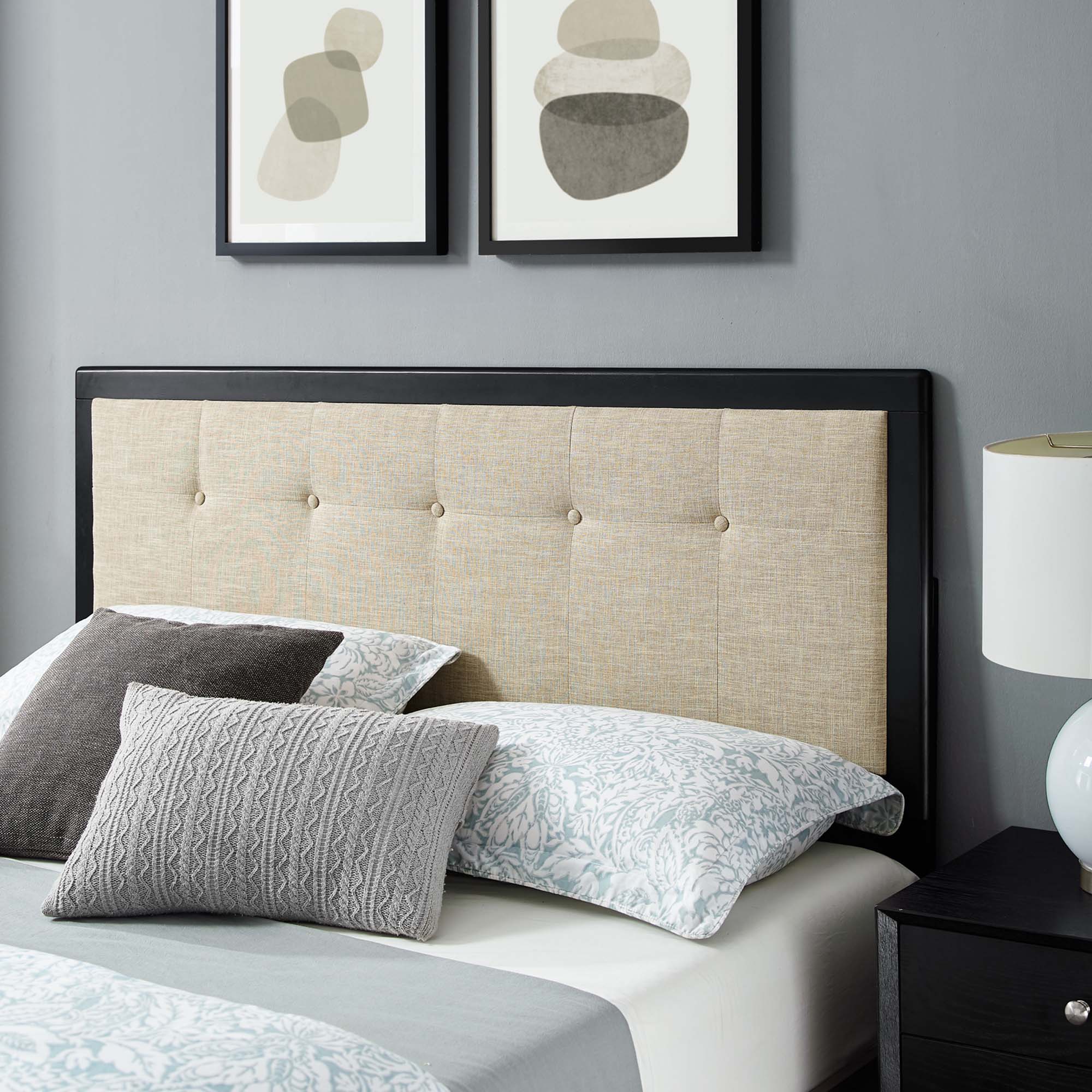 Tufted Wood Platform Bed with Splayed Legs - Image 54