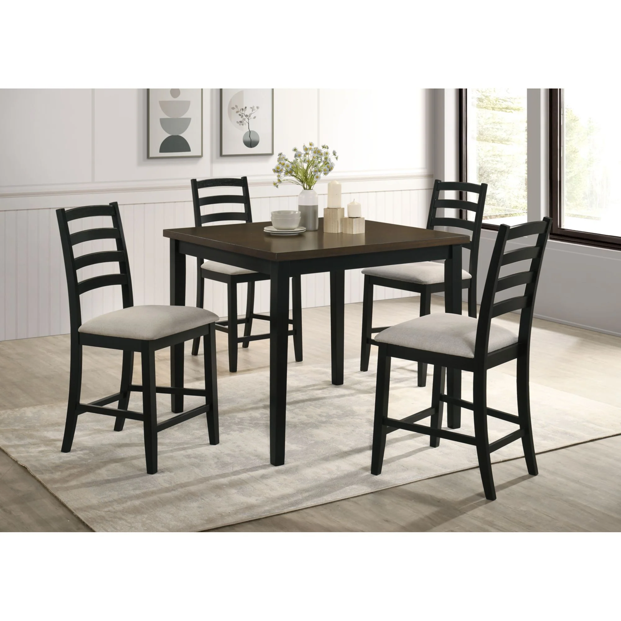 Tulane - 5 Piece Dining Set (Counter Table & 4 Counter Chairs) - Oak & Black - Image 8