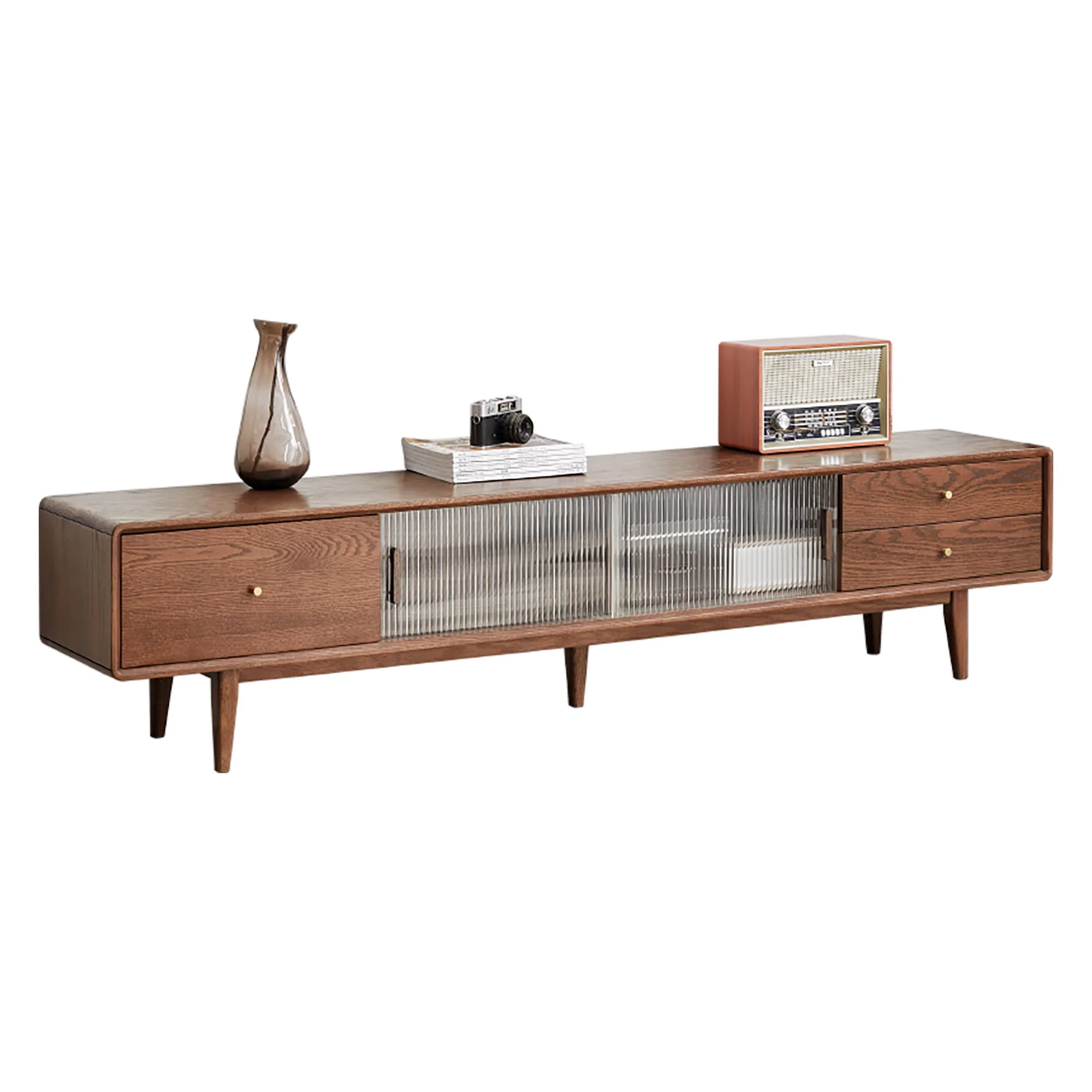 TV Cabinet With Chinese Changhong Glass Doors, Two Drawer Storage Space TV Standing - Image 6