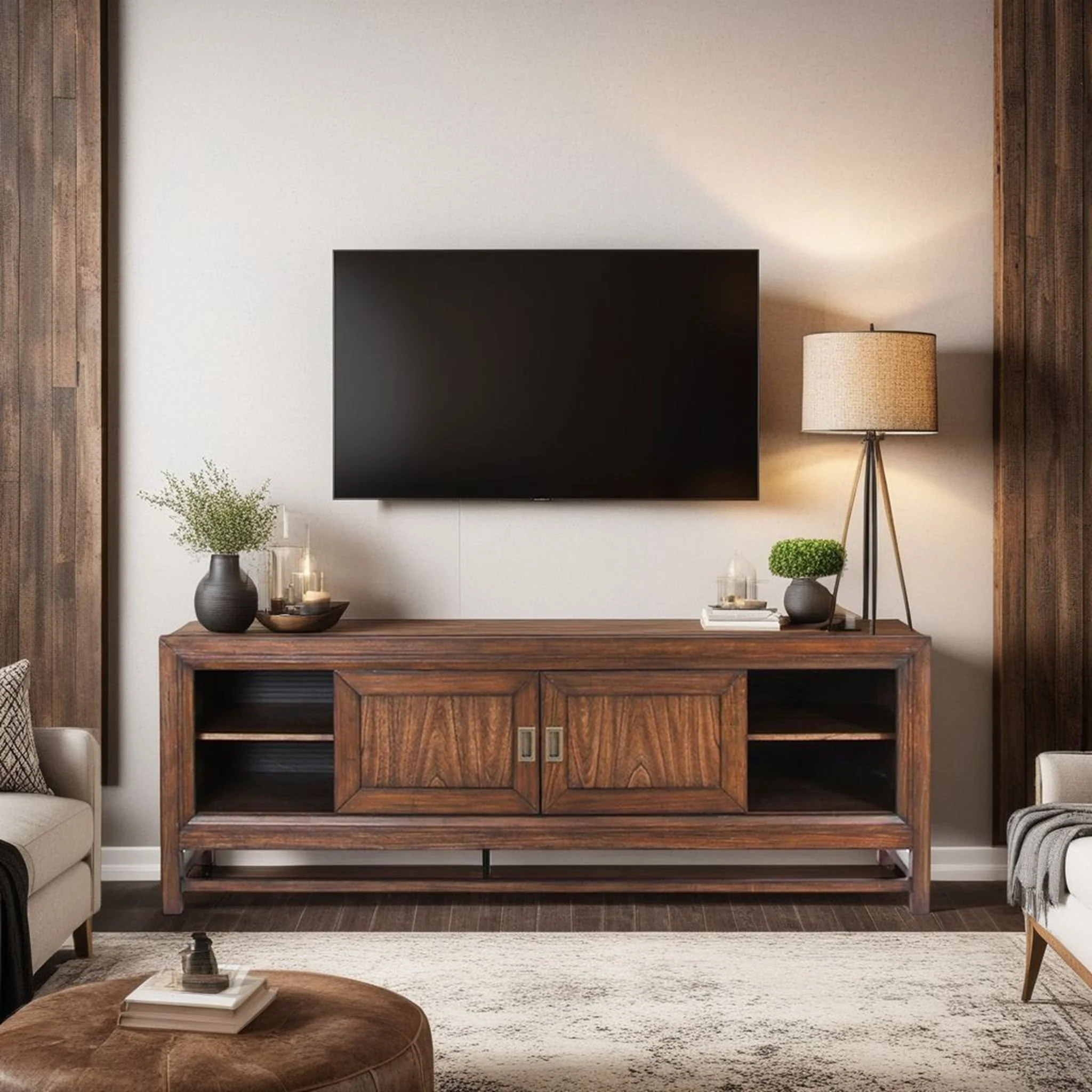 TV Stand Console, For TVs Up To 85", 2 Tone - Brown - Image 6