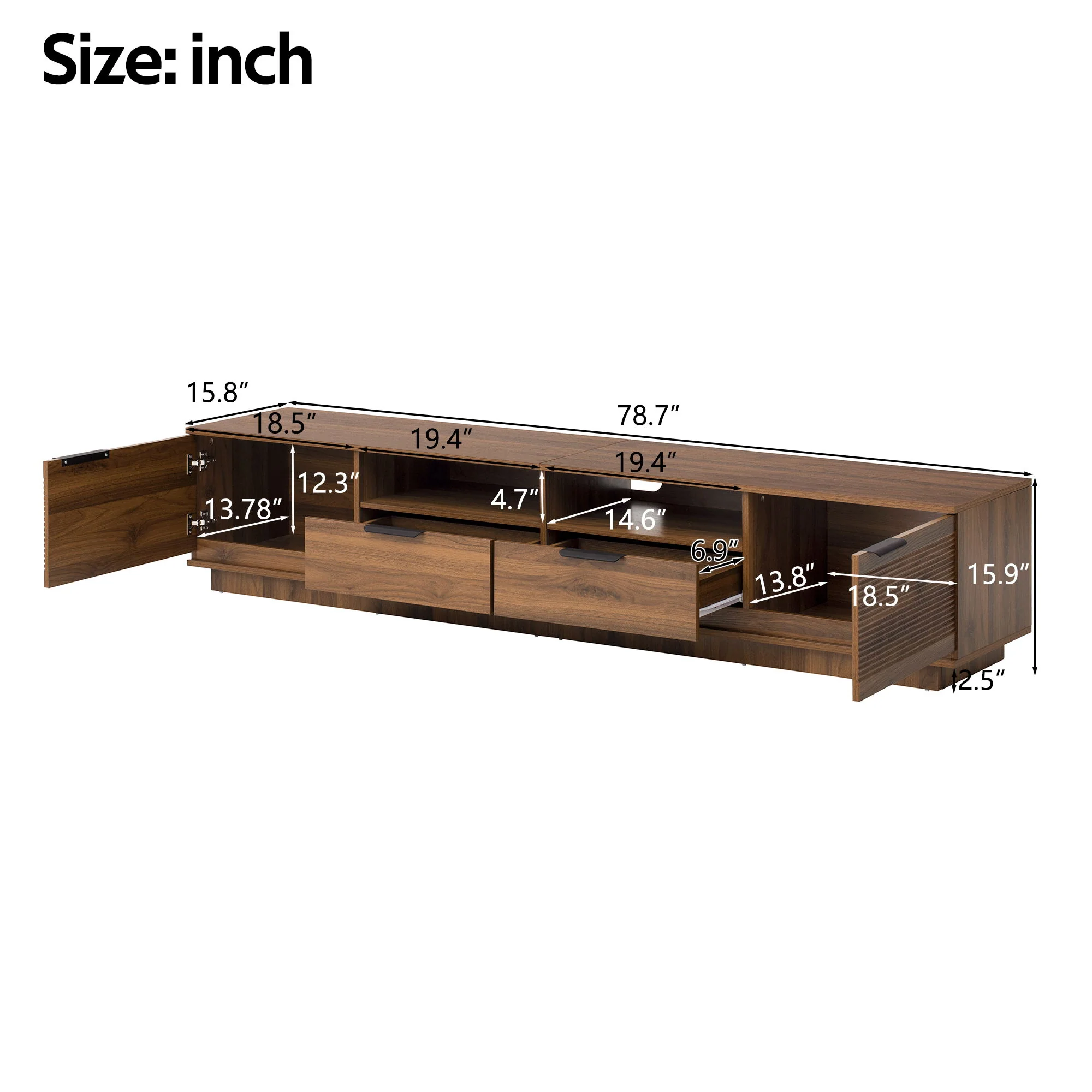 TV Stand, Entertainment Center With Deep Drawers, Cable Management & Soft Closing Hinges - Image 4