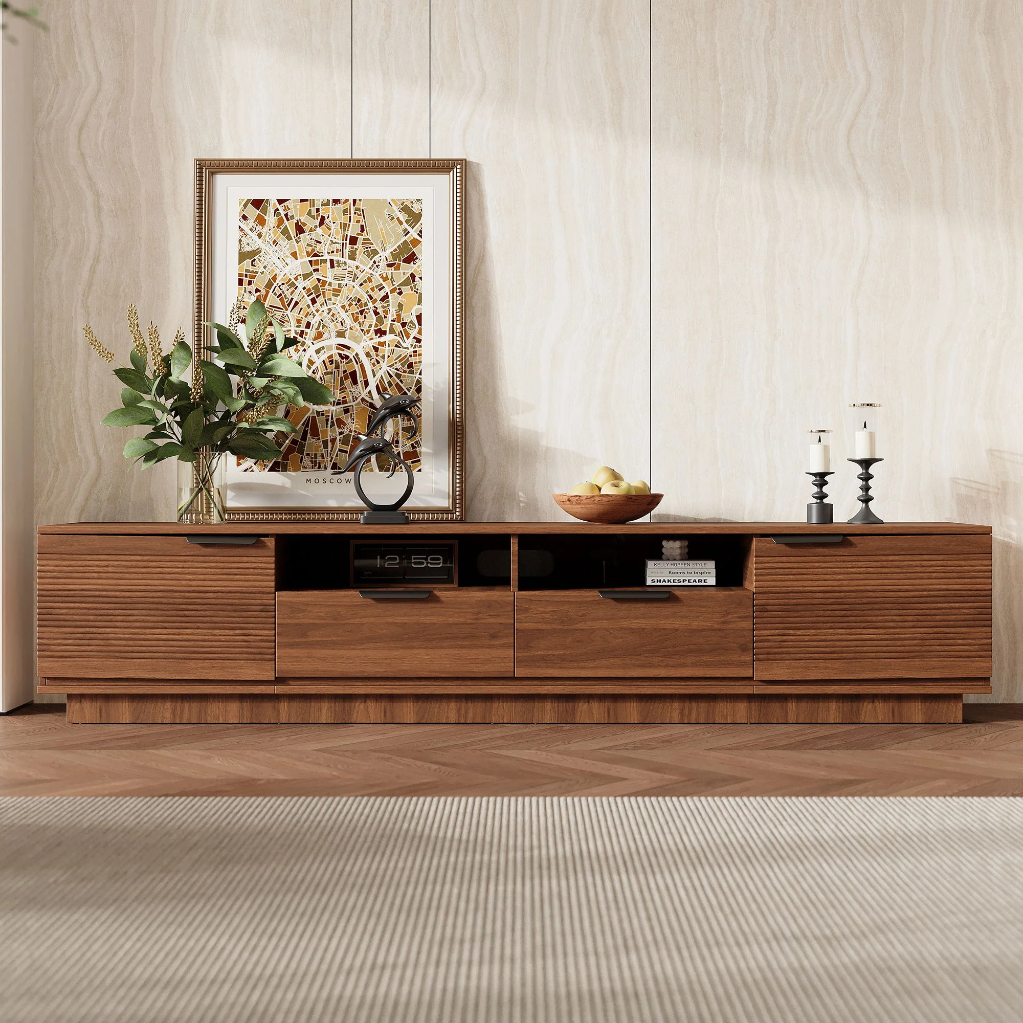 TV Stand, Entertainment Center With Deep Drawers, Cable Management & Soft Closing Hinges - Image 6