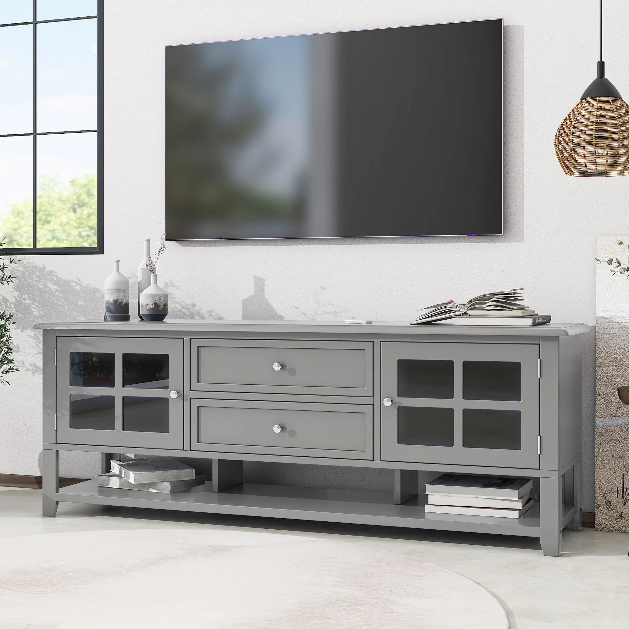TV Stand, Entertainment Center With Dual Drawers And Hidden Storage, Cabinet With Soft Closing Doors And Sleek Panel Design - Image 8