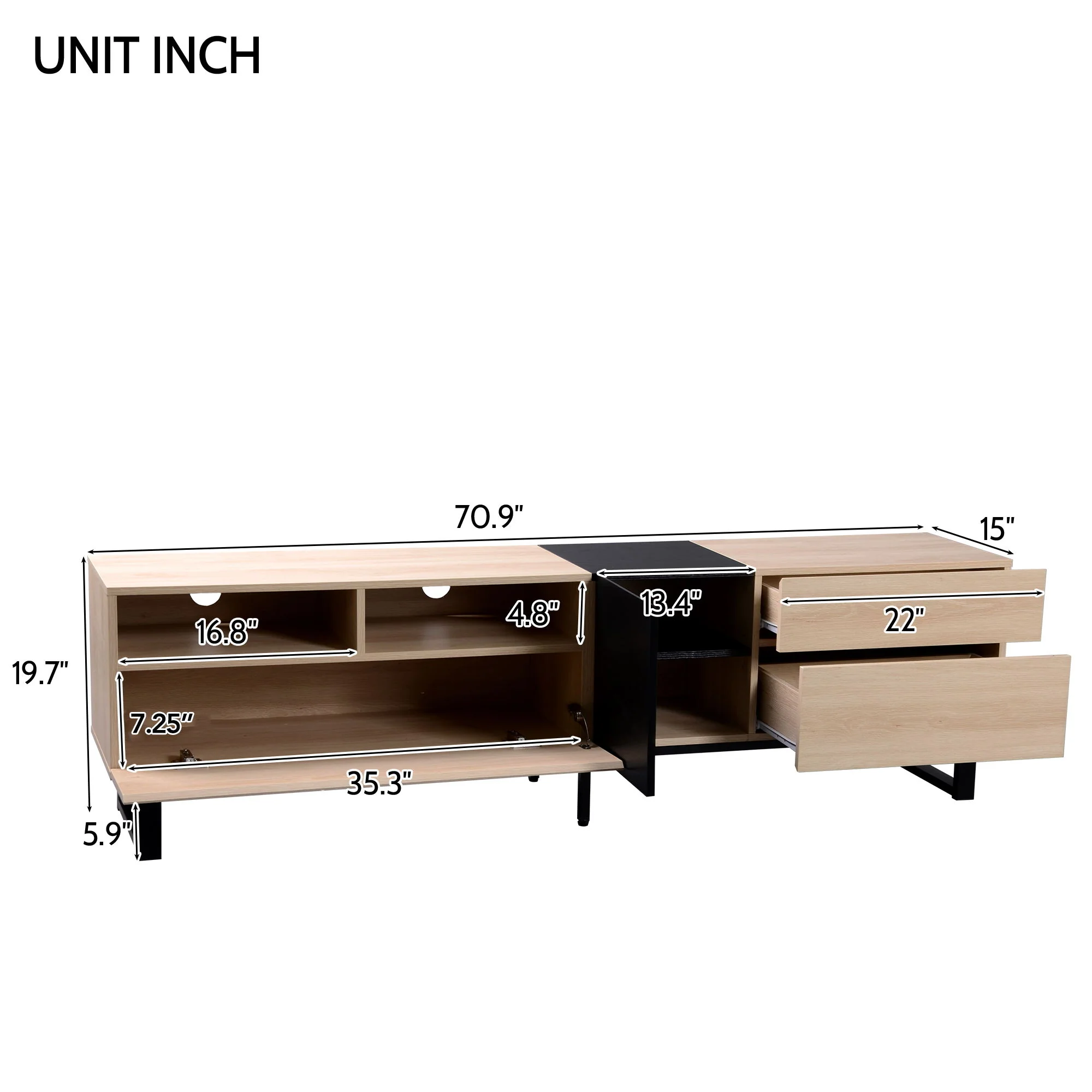 TV Stand For 80'' TV With Double Storage Space, Media Console Table With Drop Down Door - Image 6