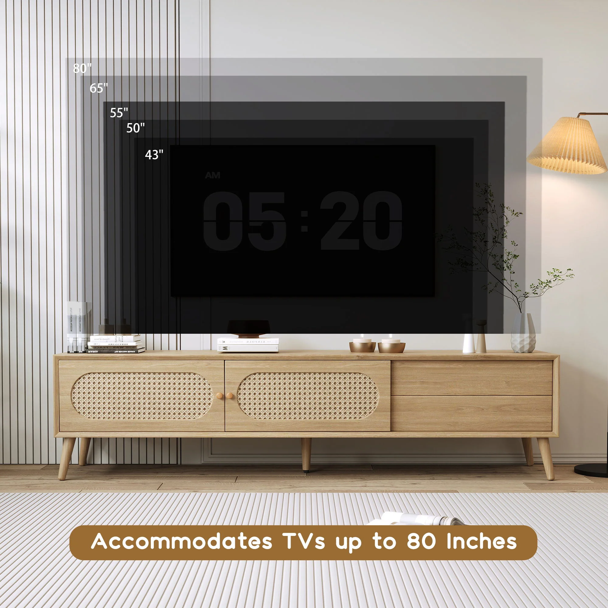 TV Stand For TVs Up To 80", Media Console, Cabinet - Natural - Image 2