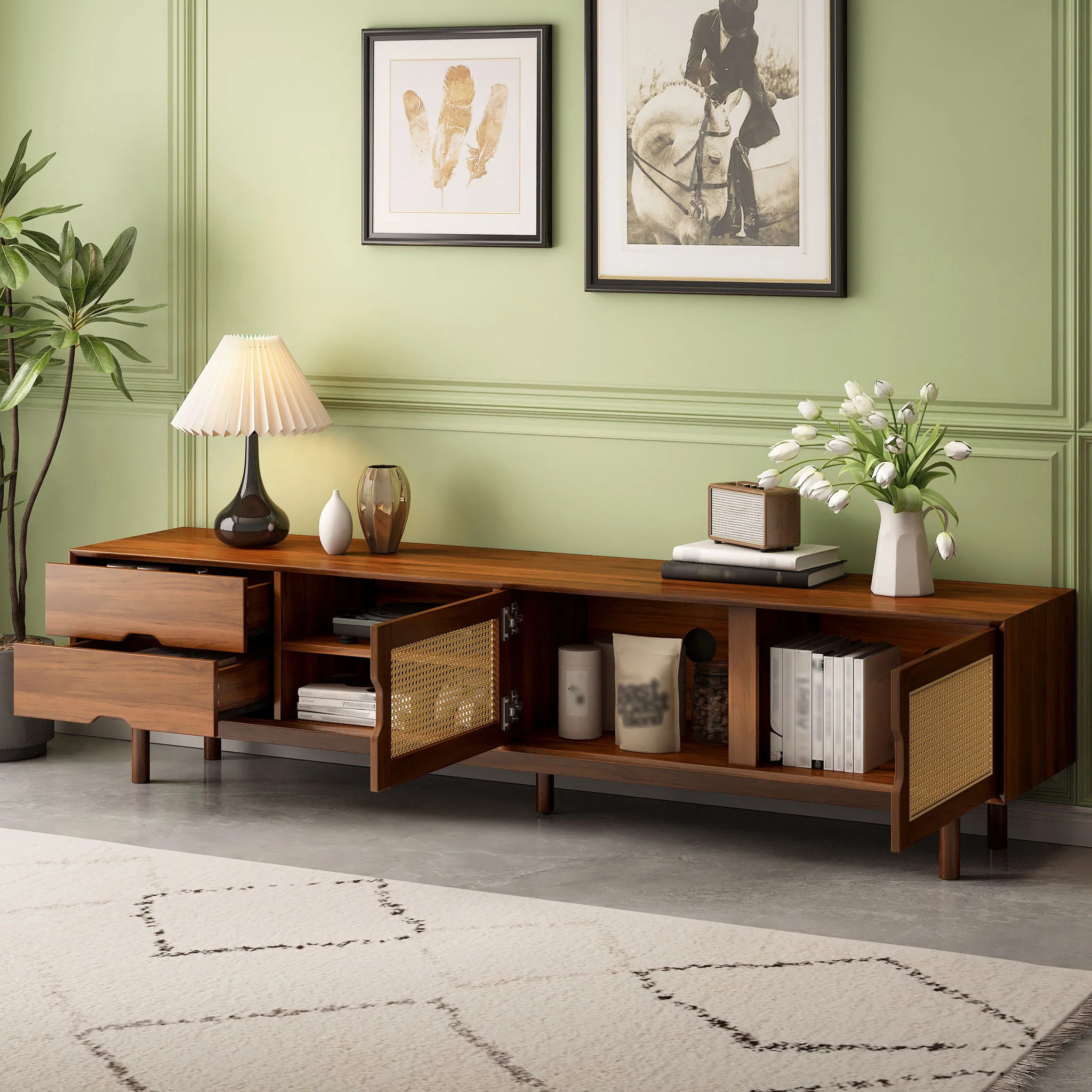 TV Stand For TVs Up To 85", Media Console With 2 Drawers - Walnut - Image 3