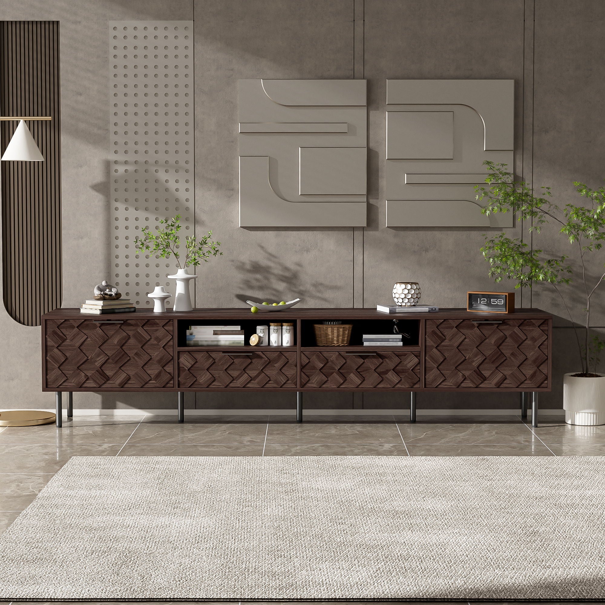 TV Stand For TVs Up To 85" With Closed Storage, Soft Closing Hinges, Living Room Entertainment Center - Walnut - Image 4