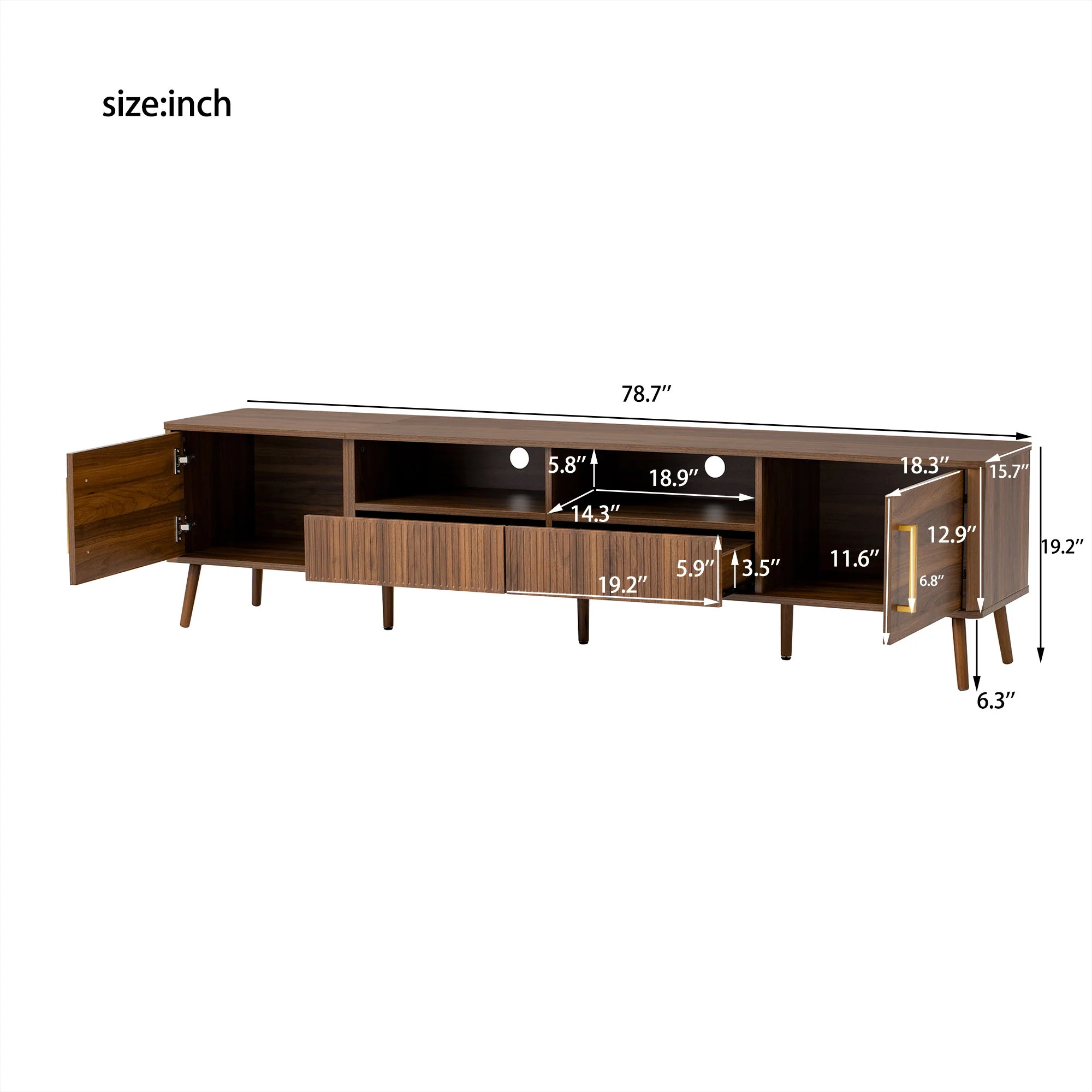 TV Stand For TVs Up To 85" With Soft-Close Doors, Open Shelf, Cable Management - Walnut - Image 8
