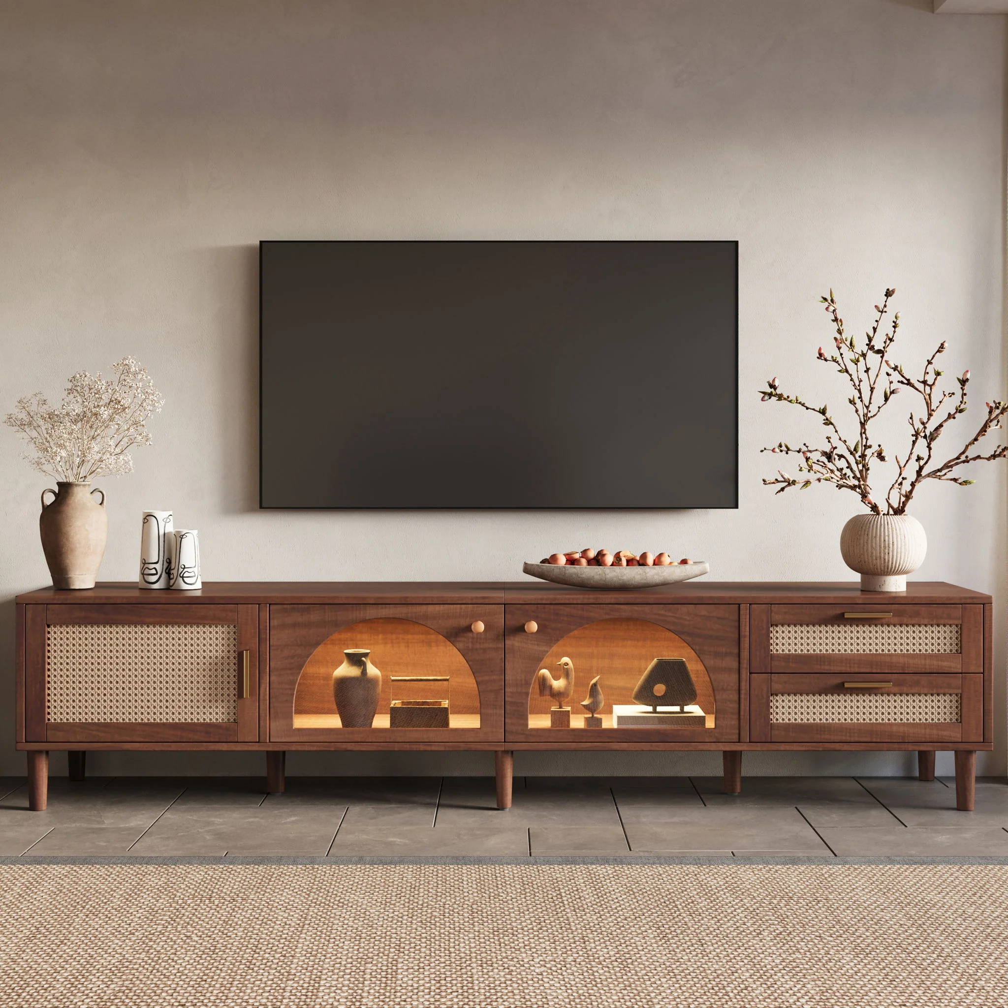 TV Stand For TVs Up To 90", Media Console With App Controlled LED Lights, 2 Drawers & Door Storage - Dark Brown - Image 9