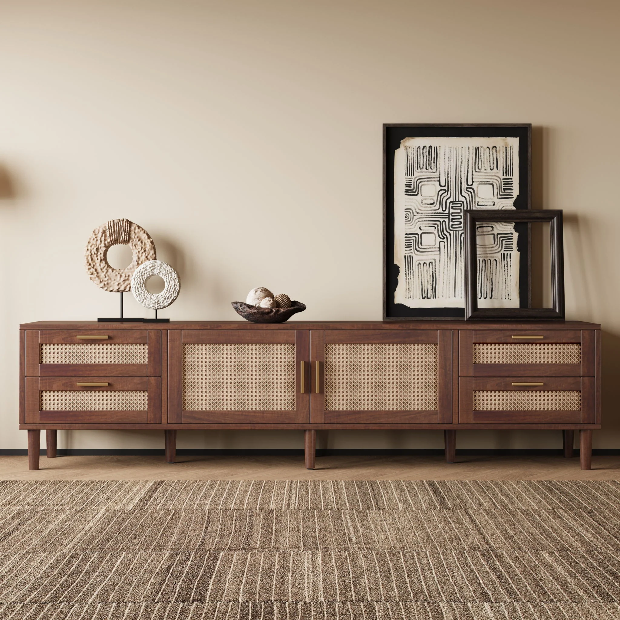 TV Stand, Media Console With 4 Drawers, Soft Closing Hinges - Dark Brown - Image 6