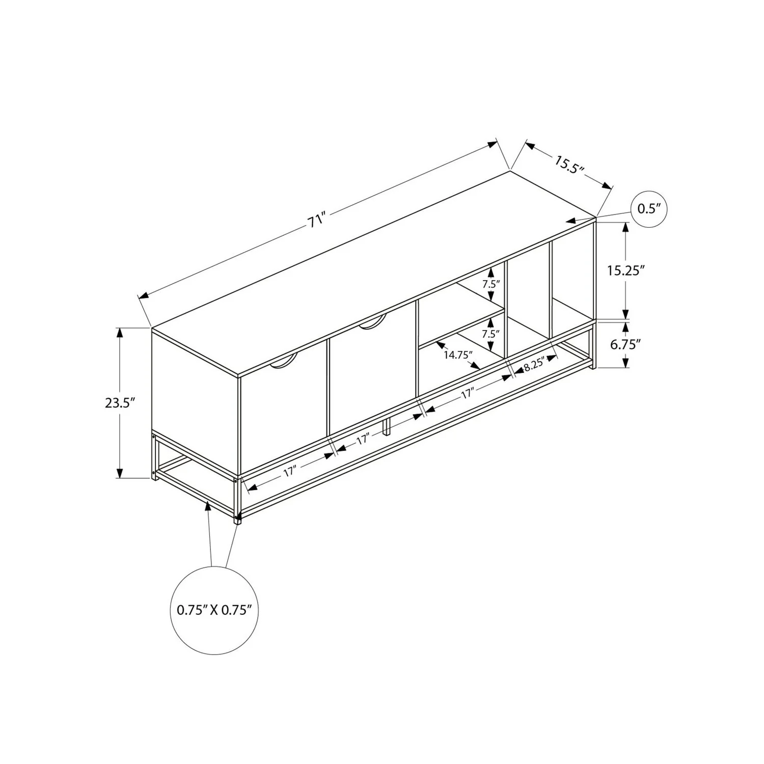 TV Stand, Storage Cabinet With Open And Closed Shelves, Console For Living Room - Black - Image 2