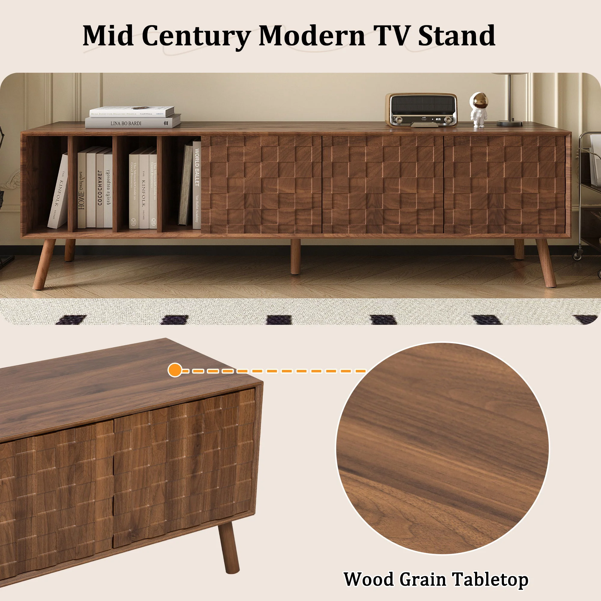 TV Stand With 5 Legs, Media Console Table For Tvs Up To 75" - Walnut - Image 2