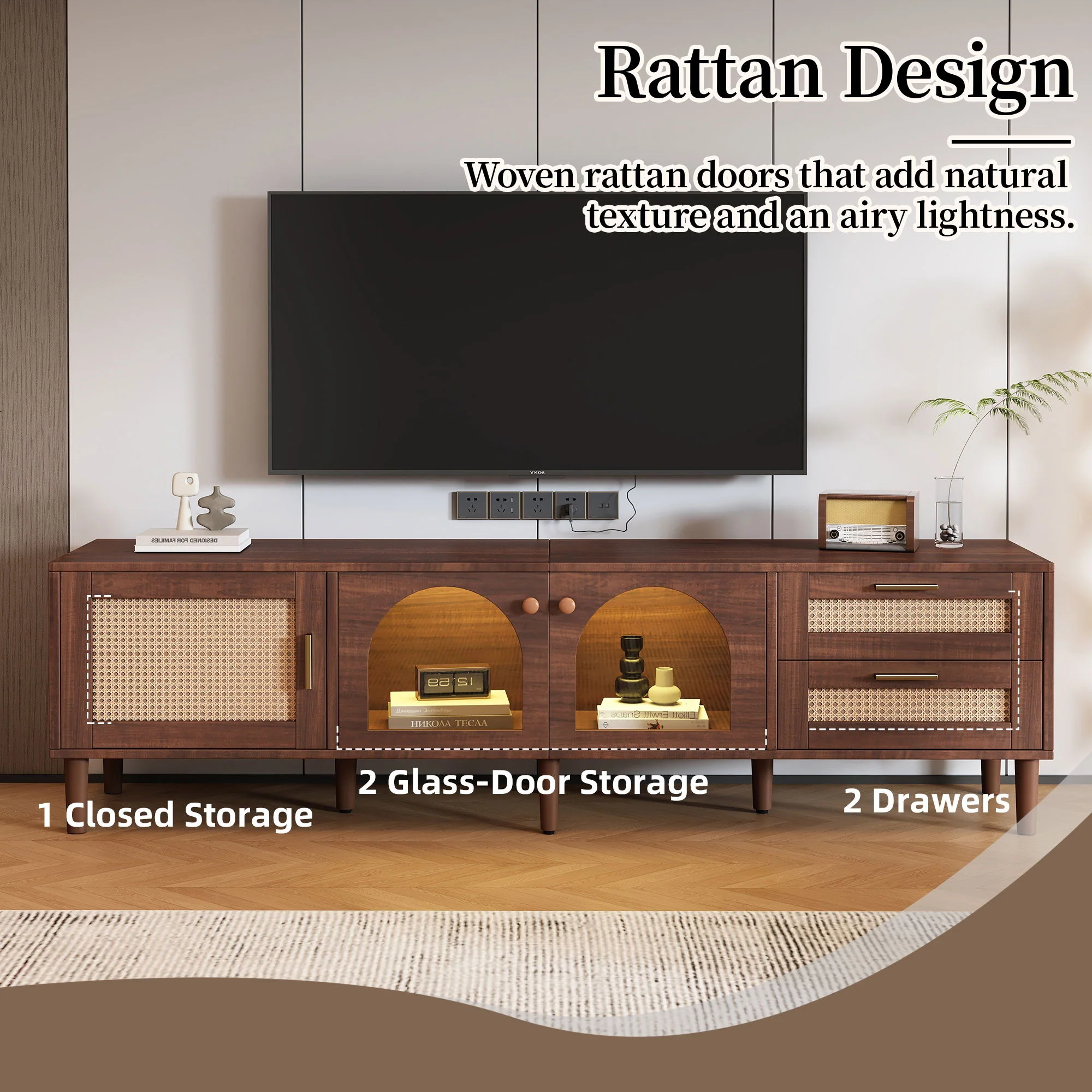 TV Stand With App-Controlled LED Lights, 2 Drawers & Door Storage - Image 24