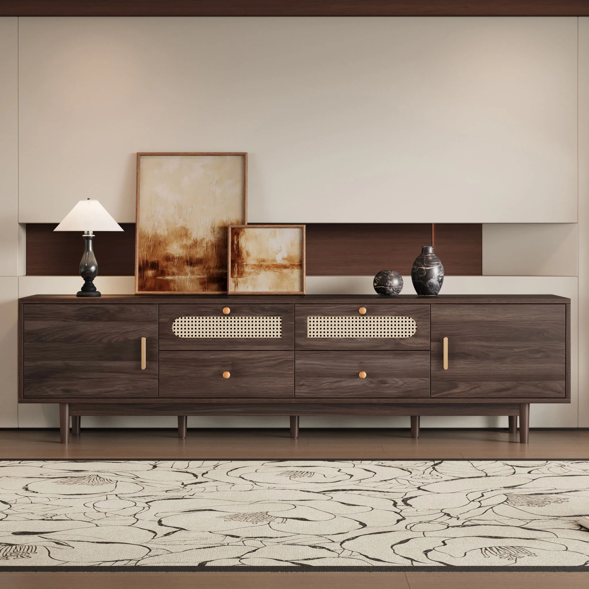 TV Stand With Drawers, Accent Entertainment Center For Living Room - Dark Brown - Image 8