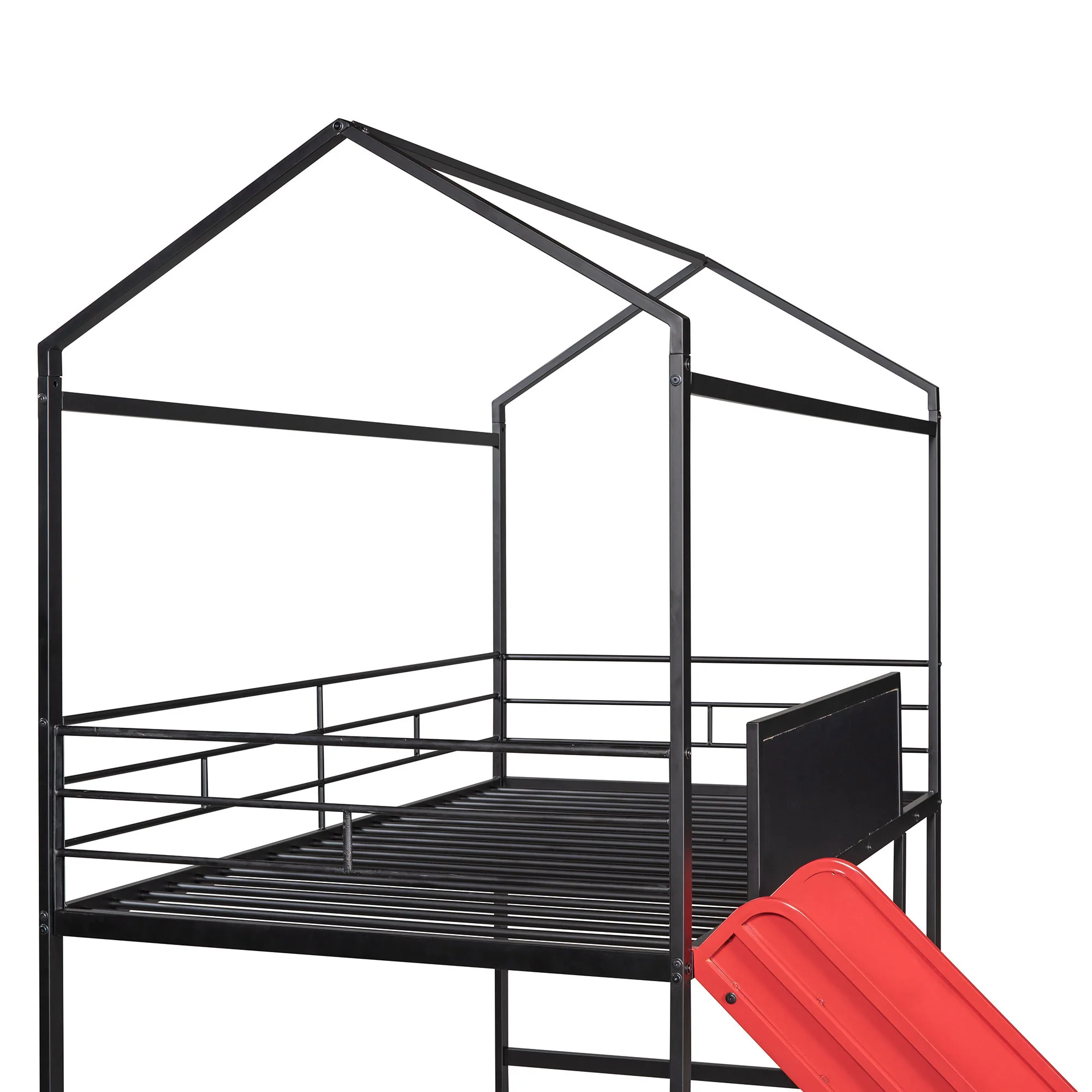 Twin Metal Loft Bed With Slide And 2 Sided Writable Wooden Board - Black - Image 3