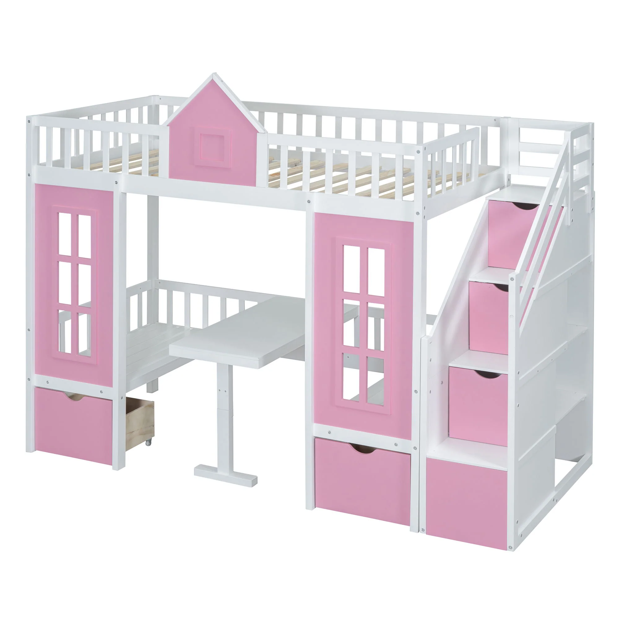 Twin Over Twin Bunk Bed With Changeable Table, Bunk Bed Turn Into Upper Bed And Down Desk - Image 7